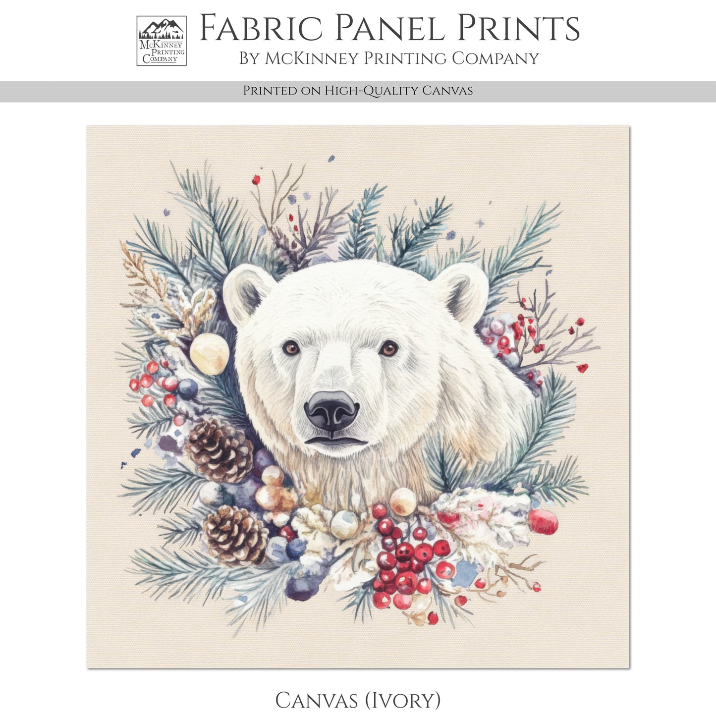 Polar Bear Fabric - Christmas Fabric Panels, Cotton, Baby Fabric Panels, Animal, Decor, Wall Art, Large Print, Block Print, Cotton, Quilting, Quilt