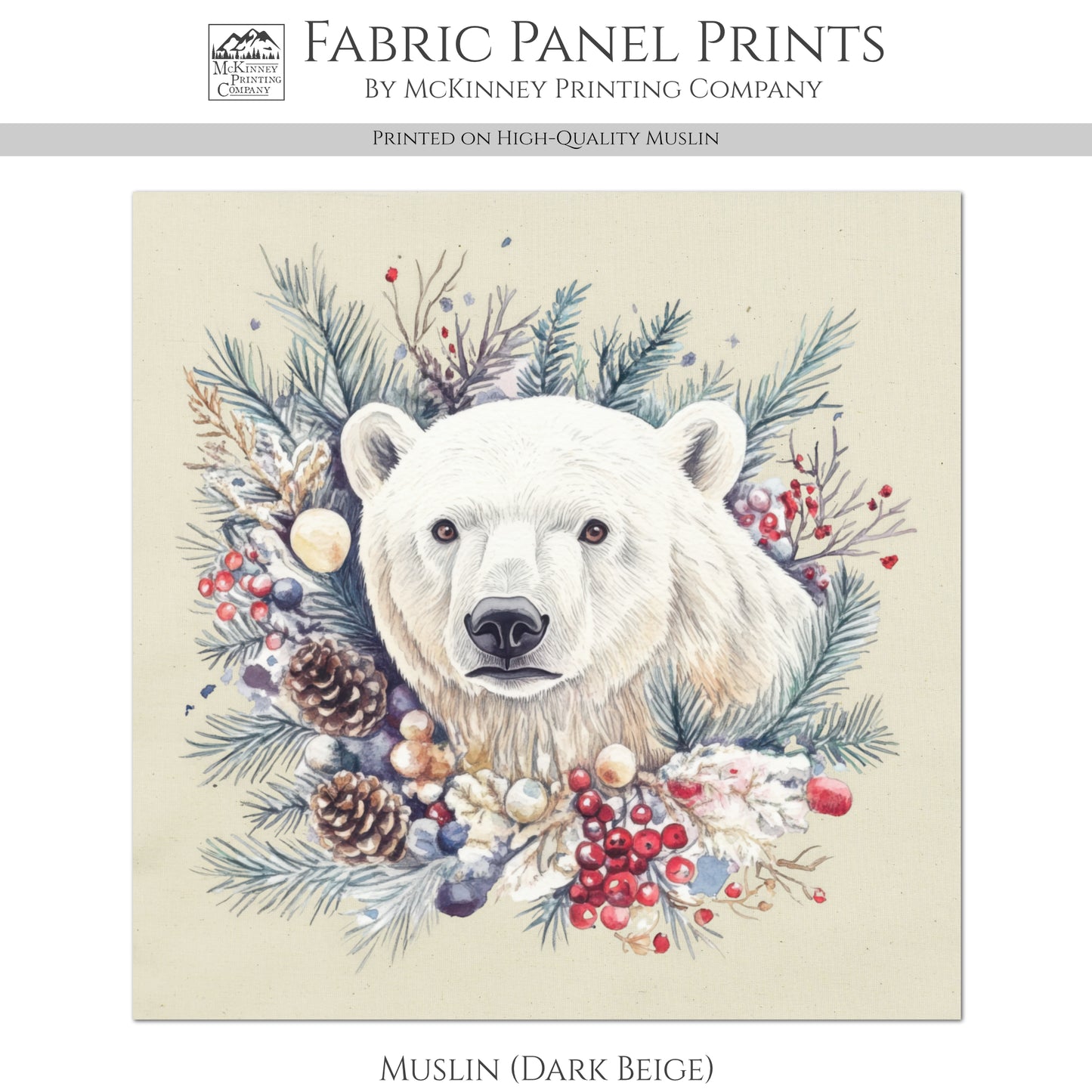 Polar Bear Fabric - Christmas Fabric Panels, Cotton, Baby Fabric Panels, Animal, Decor, Wall Art, Large Print, Block Print, Cotton, Quilting, Quilt