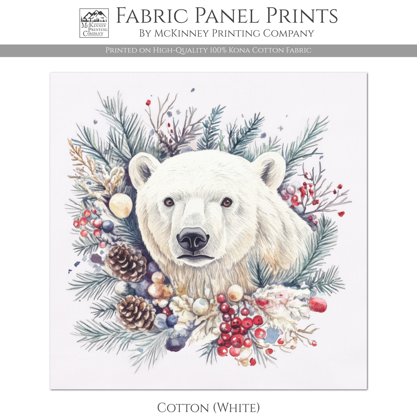 Polar Bear Fabric - Christmas Fabric Panels, Cotton, Baby Fabric Panels, Animal, Decor, Wall Art, Large Print, Block Print, Cotton, Quilting, Quilt
