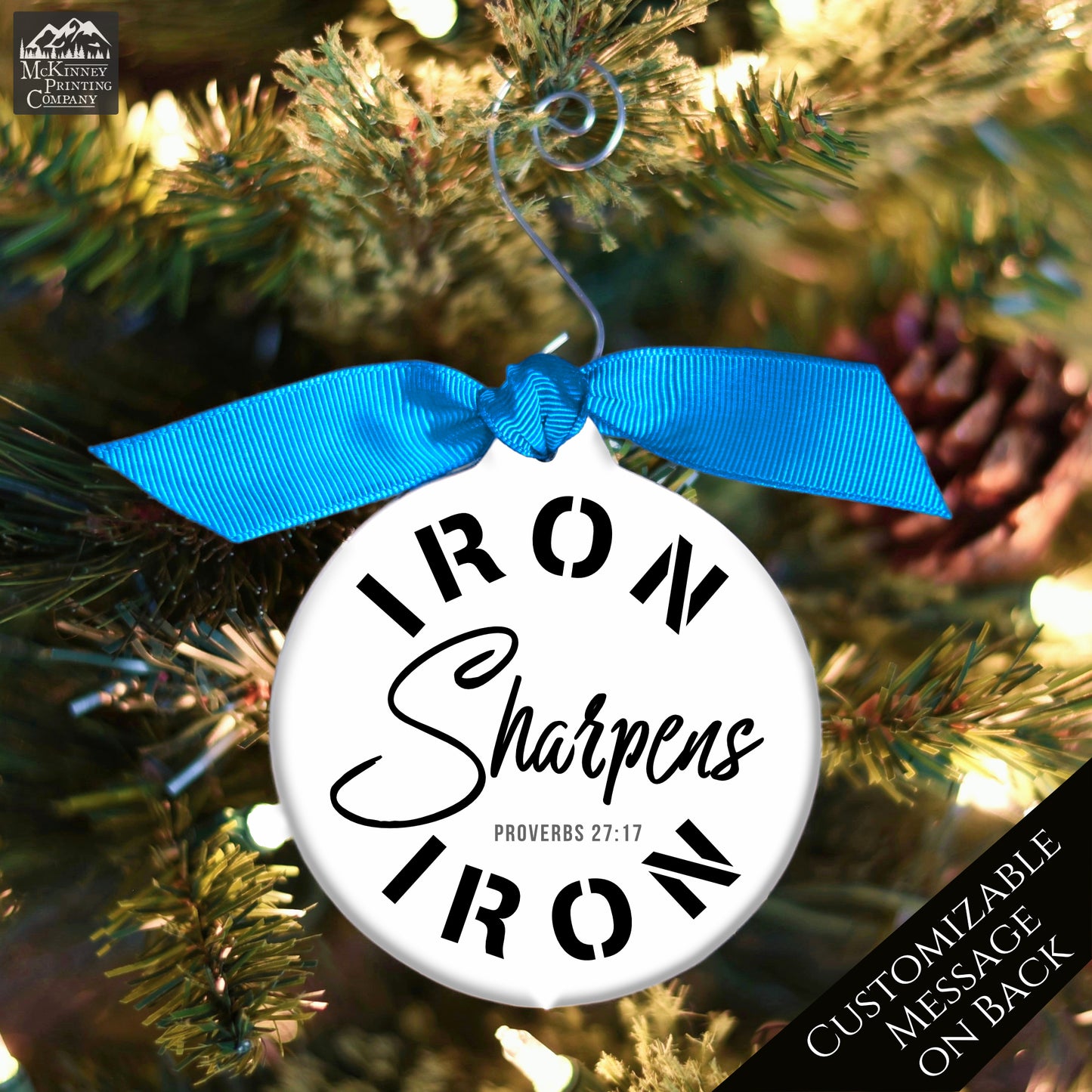 Iron Sharpens Iron - Christmas Ornament, Proverbs 27 17, Bible Verse