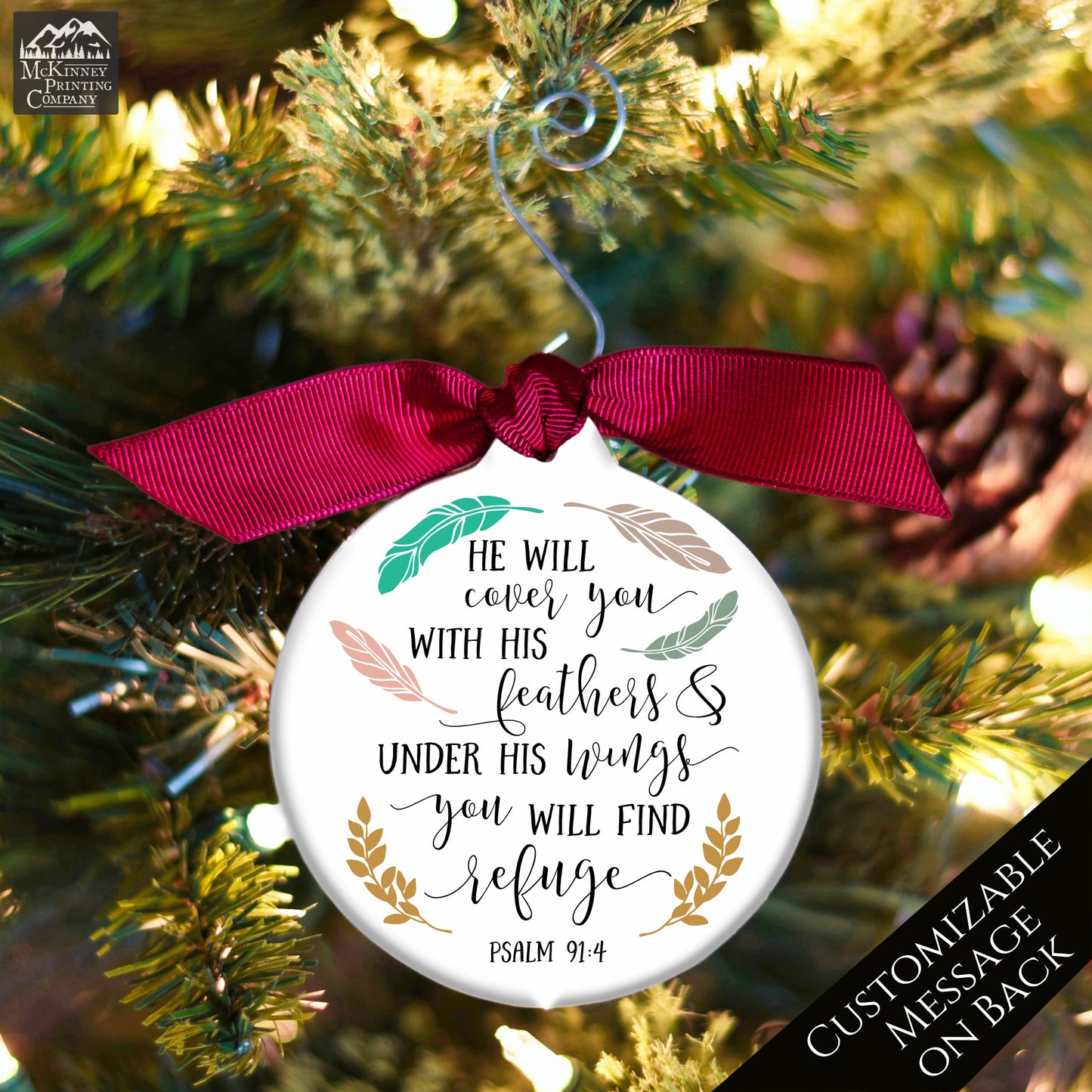 Psalm 91, 4 - Christian Ornaments, Bible Verse, Scripture, Custom
