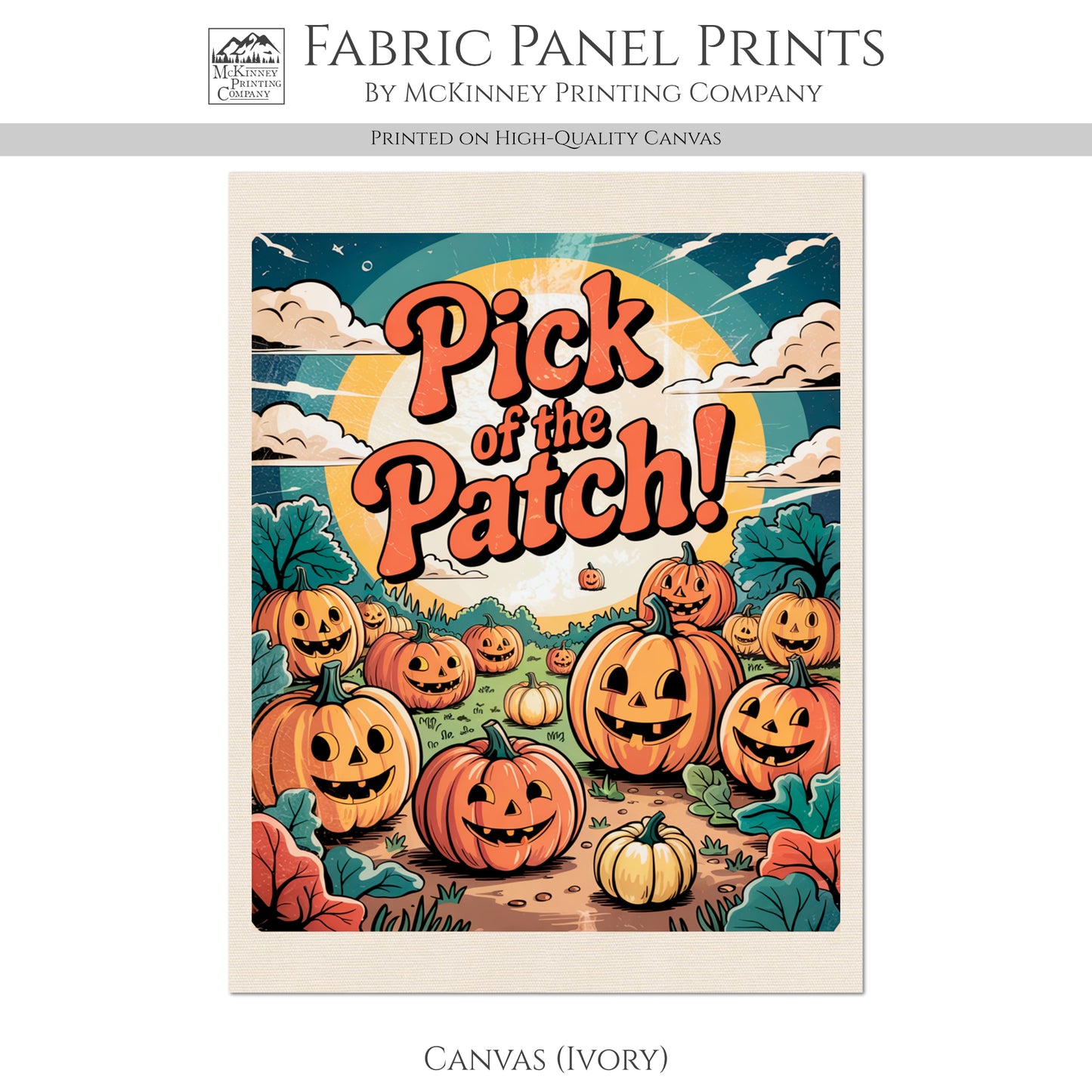 Halloween Fabric Panel - Vintage, Retro, Fall, Craft, Pumpkin Patch, Large Print Fabric, Block Print Fabric, Cotton, Quilting, Quilt, Canvas