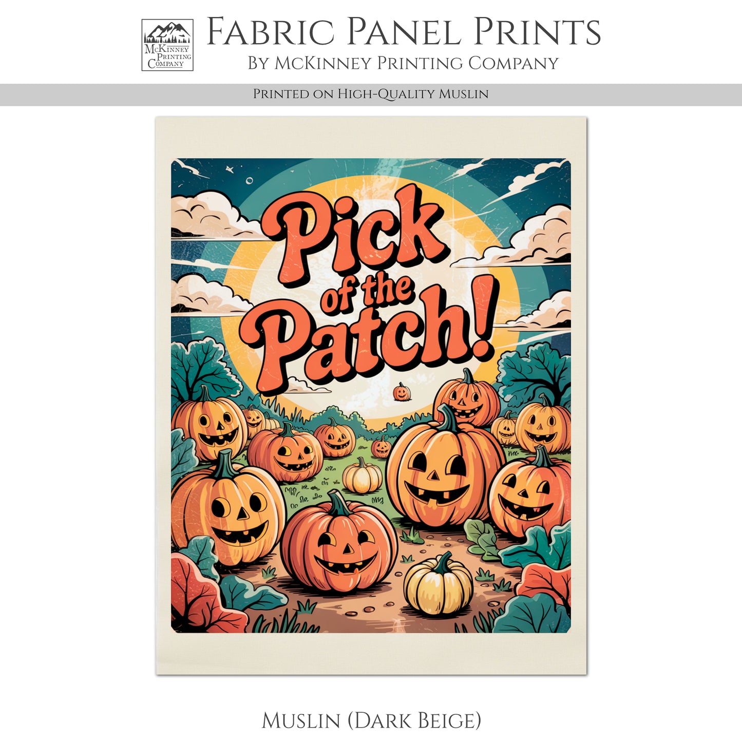 Halloween Fabric Panel - Vintage, Retro, Fall, Craft, Pumpkin Patch, Large Print Fabric, Block Print Fabric, Cotton, Quilting, Quilt, Canvas
