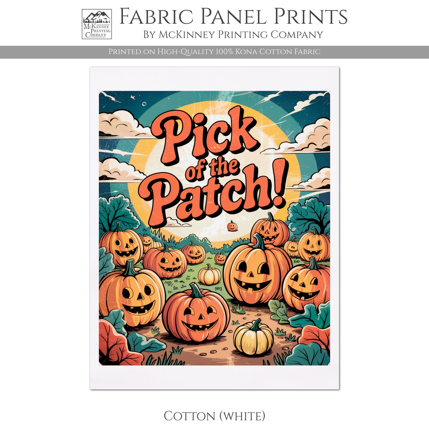 Halloween Fabric Panel - Vintage, Retro, Fall, Craft, Pumpkin Patch, Large Print Fabric, Block Print Fabric, Cotton, Quilting, Quilt, Canvas