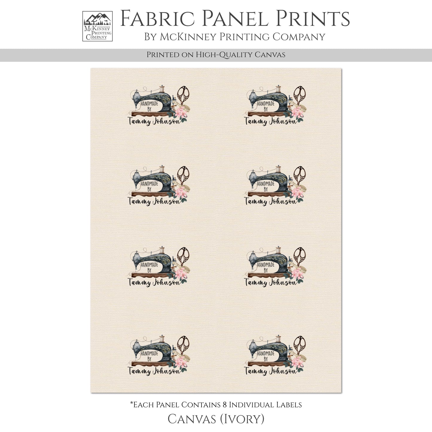 Sewing Labels for Handmade Items - Personalized, Fabric Panel Print, Quilt
