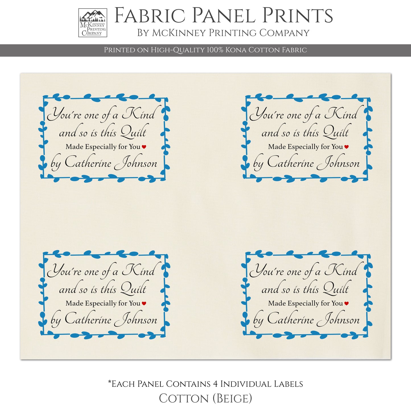 Fabric Tags - Quilt Labels, Personalized, Handmade for Sewing & Crafts, Quilt Block, Cotton