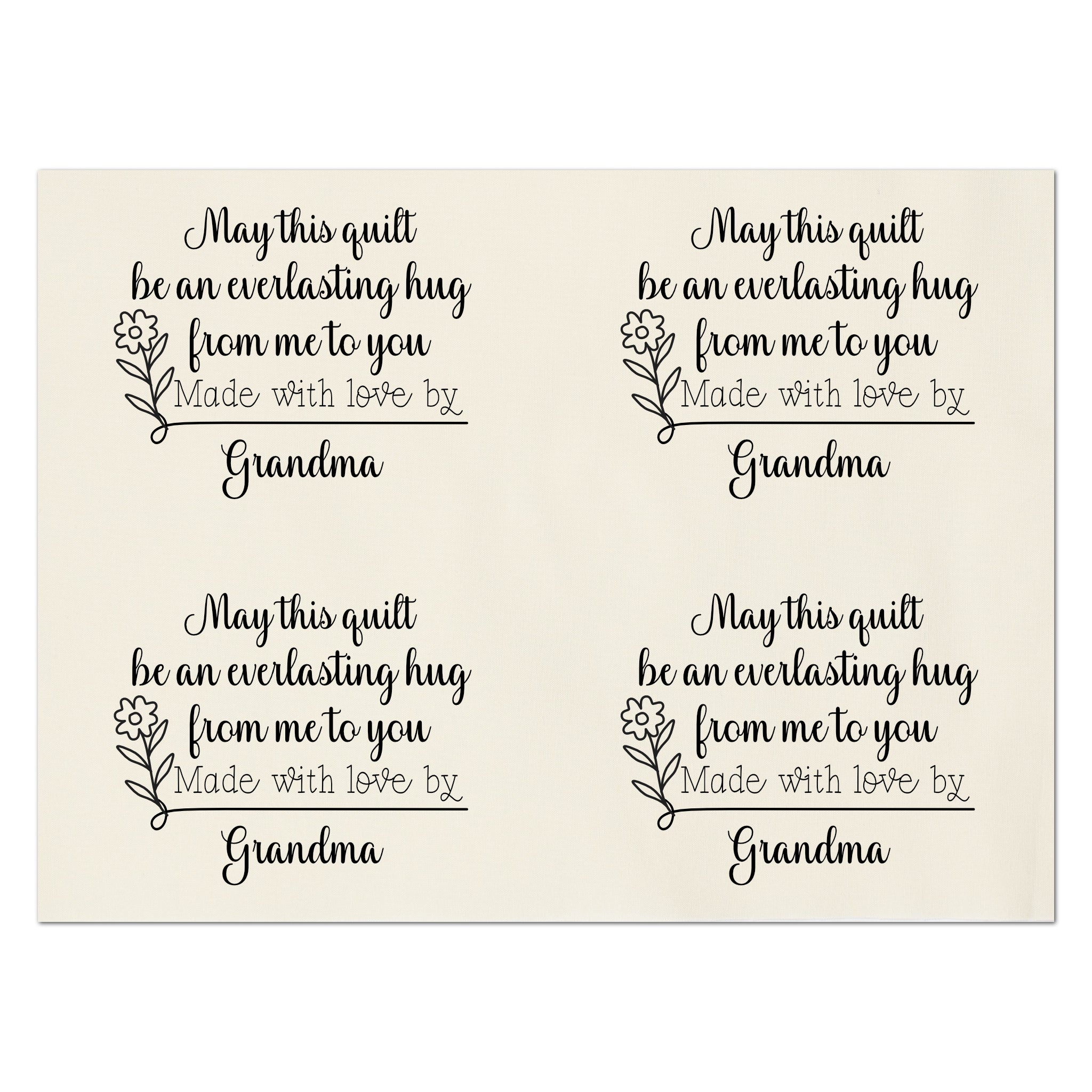 Personalized Quilt Labels - "May This Quilt Be An Everlasting Hug From Me To You" Sew-On Tags