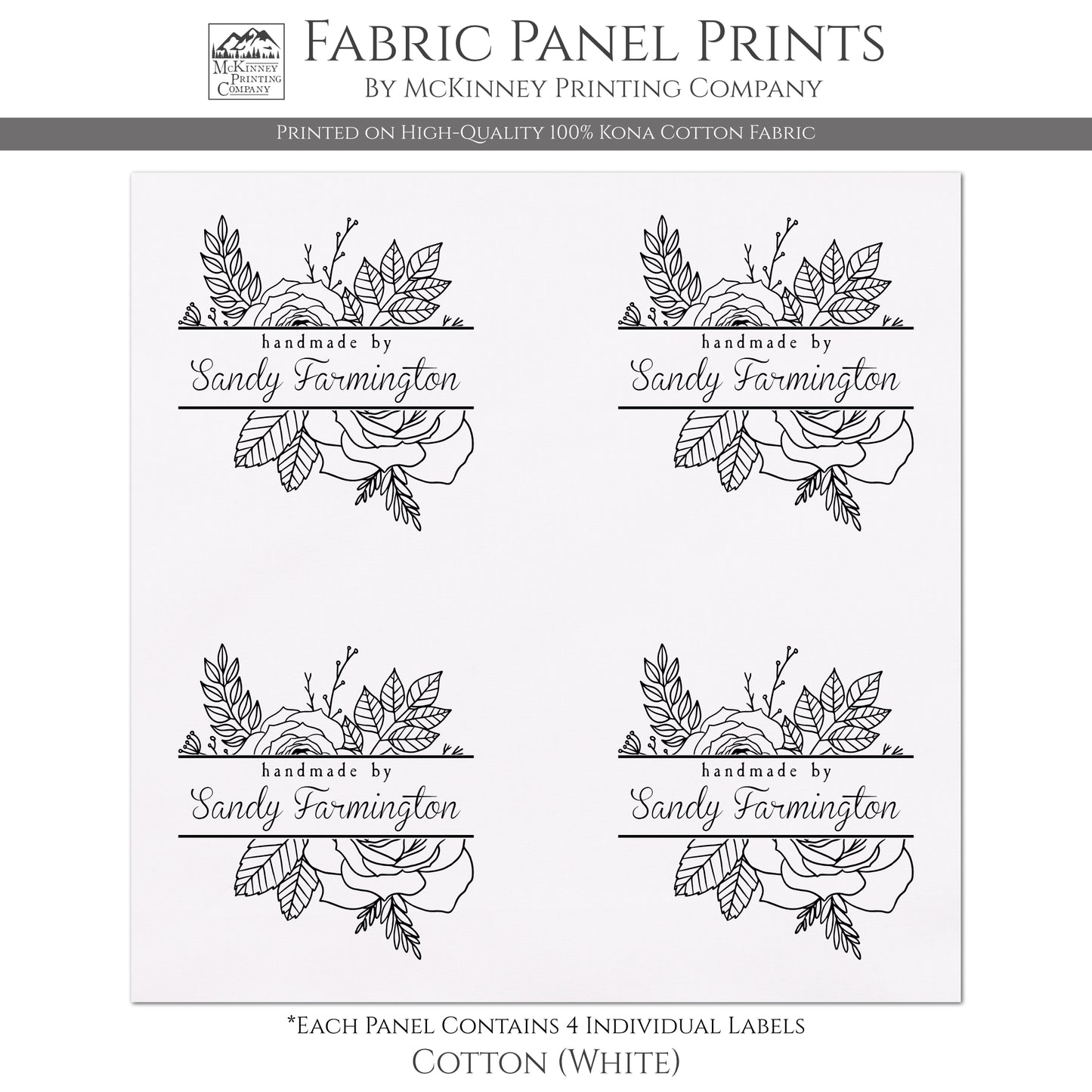 Quilt Labels, Quilting, Personalized Name - Cotton, White