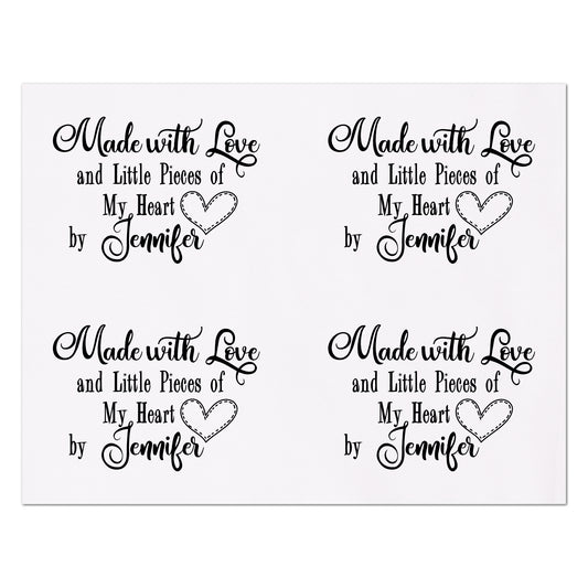 Quilt Labels - Made with Love and Little Pieces of My Heart - Personalized Name, Kona Cotton Fabric
