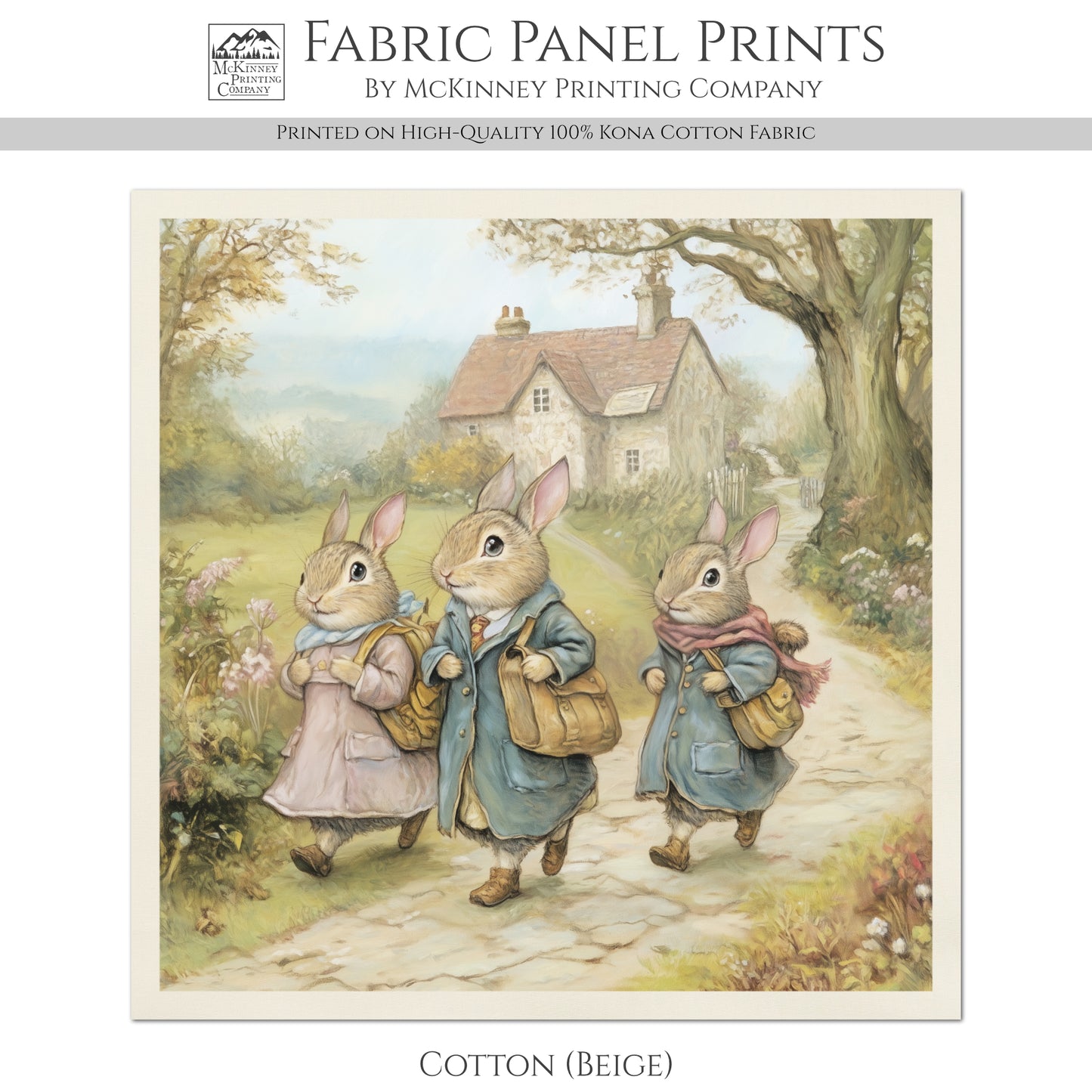 Beatrix Potter Fabric - Bunny, Rabbit, Baby Fabric Panels, Woodland Animal, Nursery Décor, Quilt Block, Wall Art, Cotton, Quilting