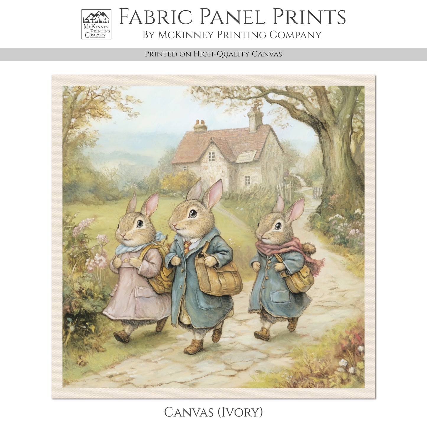 Beatrix Potter Fabric - Bunny, Rabbit, Baby Fabric Panels, Woodland Animal, Nursery Décor, Quilt Block, Wall Art, Cotton, Quilting