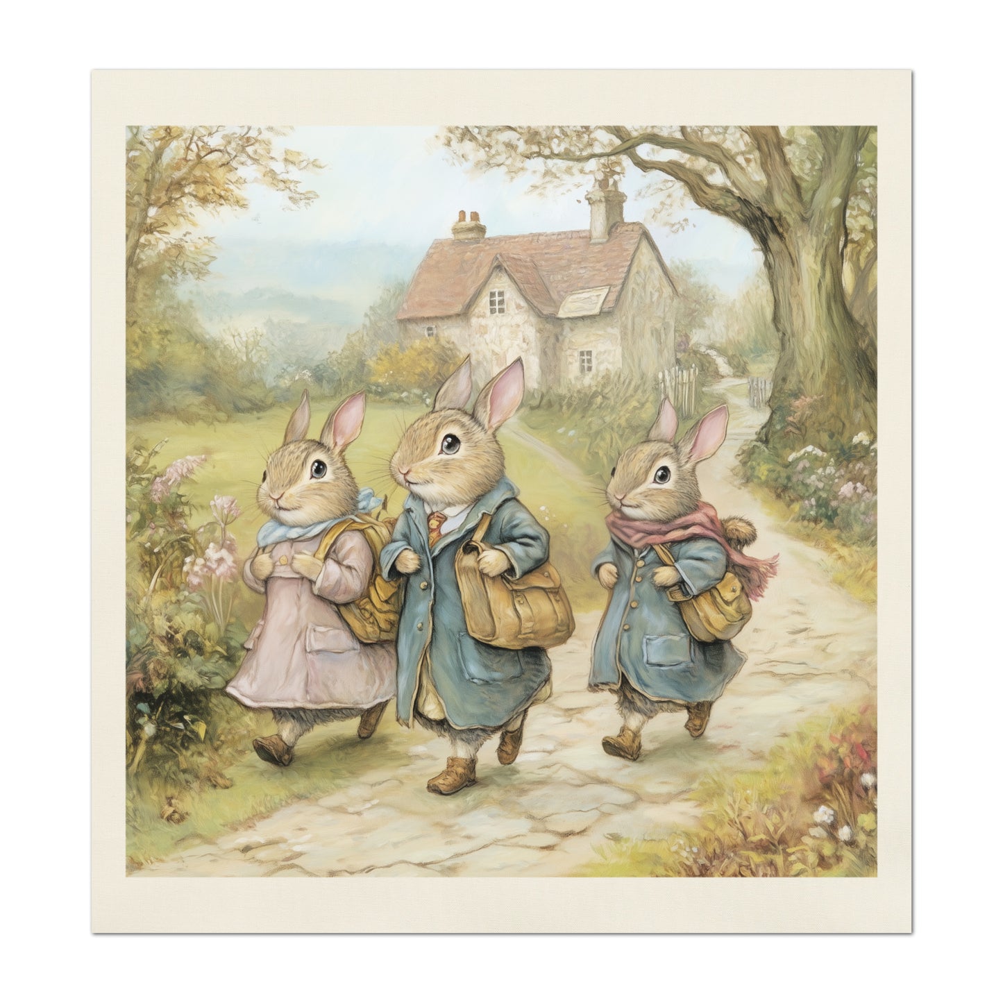 Beatrix Potter Fabric - Bunny, Rabbit, Baby Fabric Panels, Woodland Animal, Nursery Décor, Quilt Block, Wall Art, Cotton, Quilting