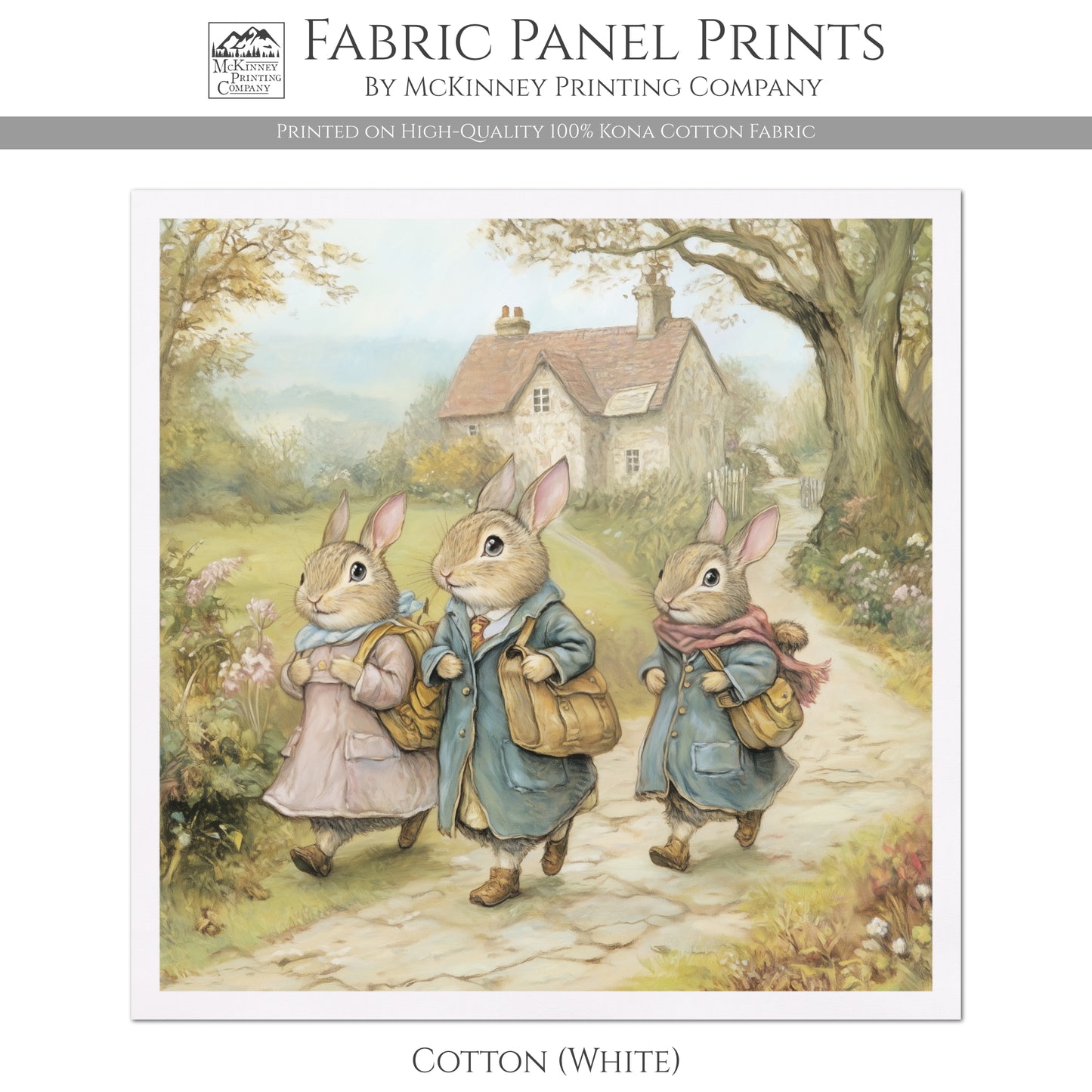 Beatrix Potter Fabric - Bunny, Rabbit, Baby Fabric Panels, Woodland Animal, Nursery Décor, Quilt Block, Wall Art, Cotton, Quilting