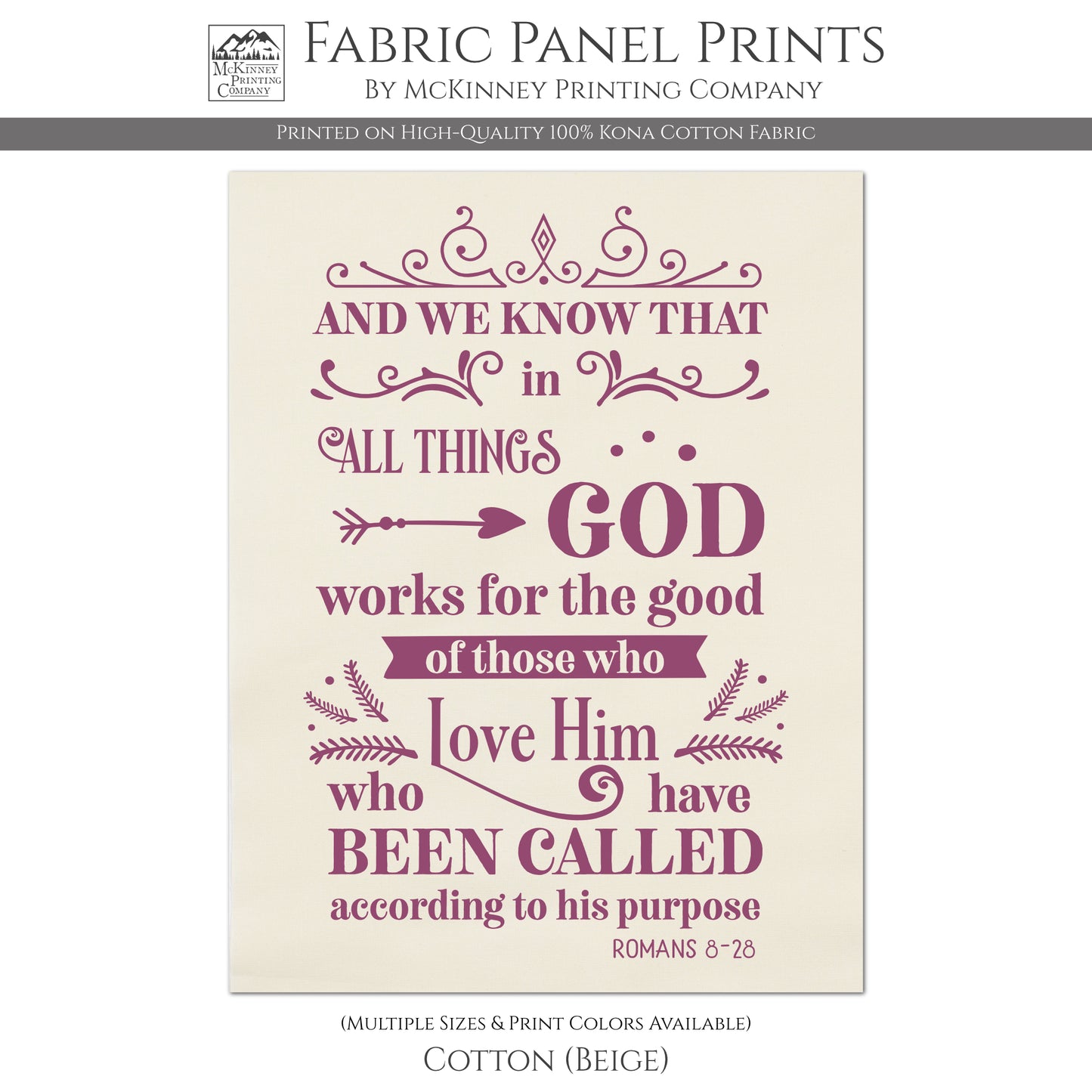 Religious Fabric, Romans 8 28, Quilt Block, Fabric Panel - Cotton