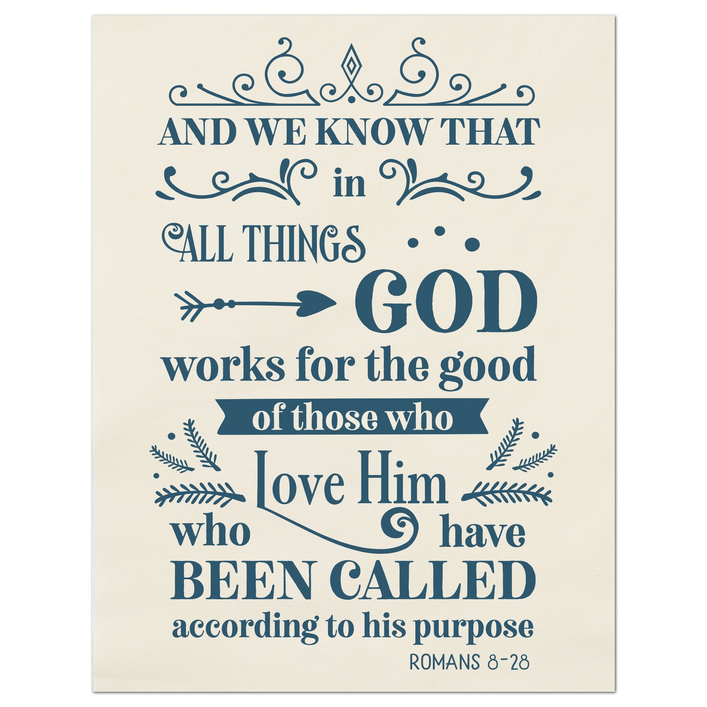 Religious Fabric, Romans 8 28, Quilt Block, Fabric Panel