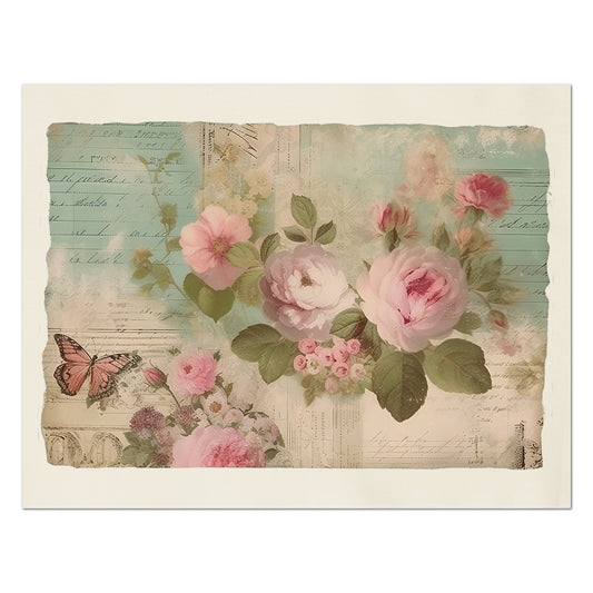 Rose Fabric, Shabby Chic, Floral Print, Fabric Panel, Sewing Quilt