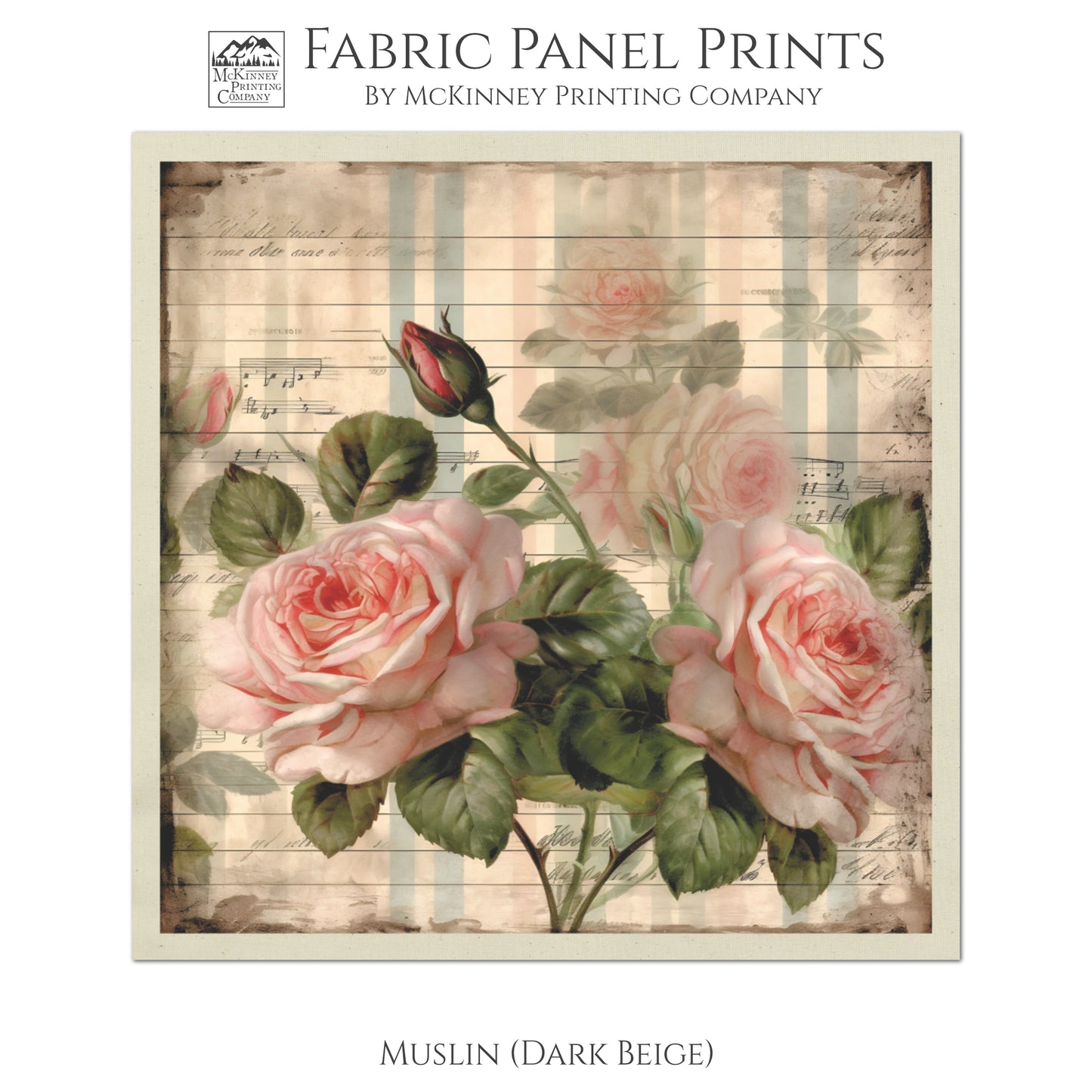 Rose Fabric, Shabby Chic, Floral Print, Fabric Panel, Sewing Quilt - Muslin