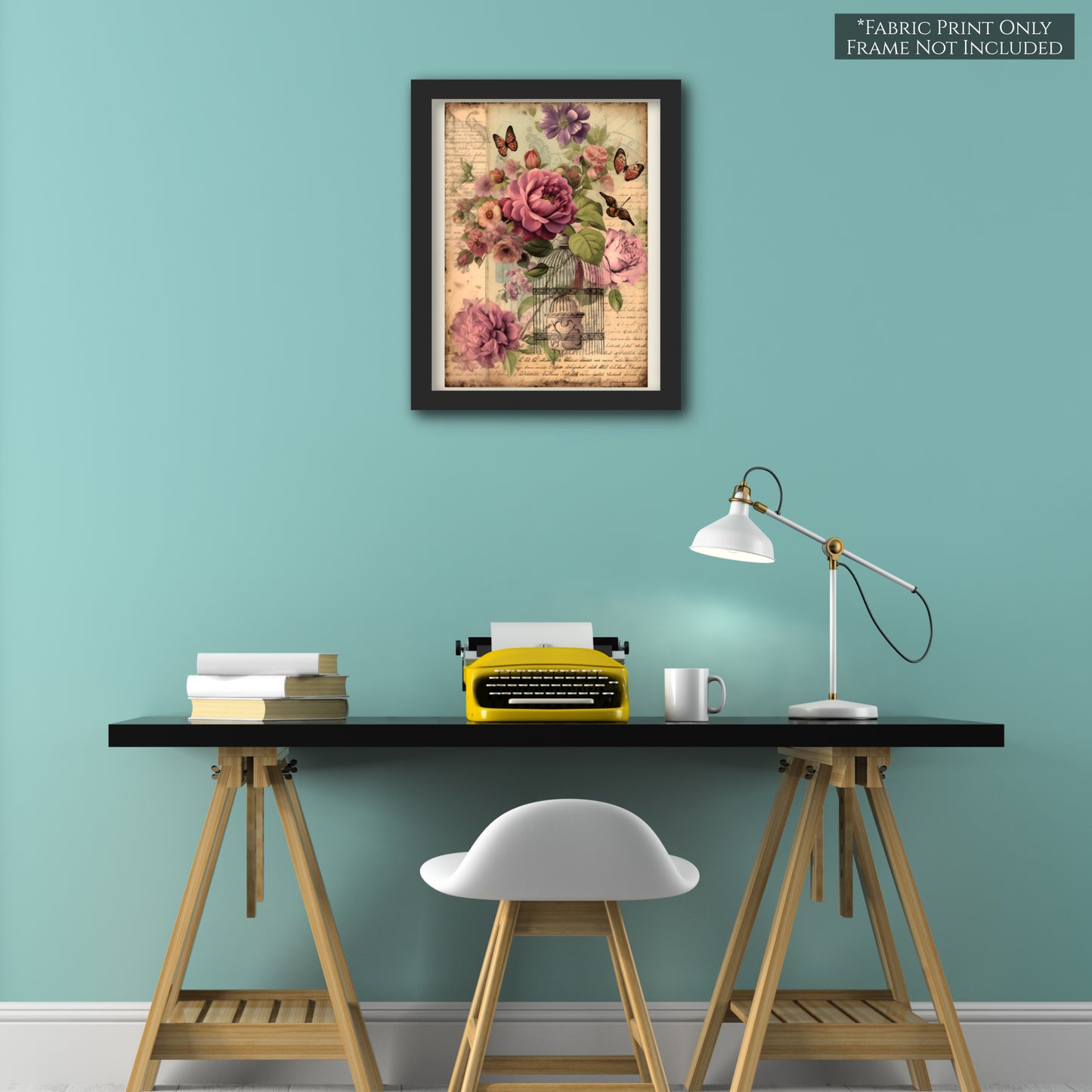 Shabby Chic French Floral Print, Butterfly - Wall Art