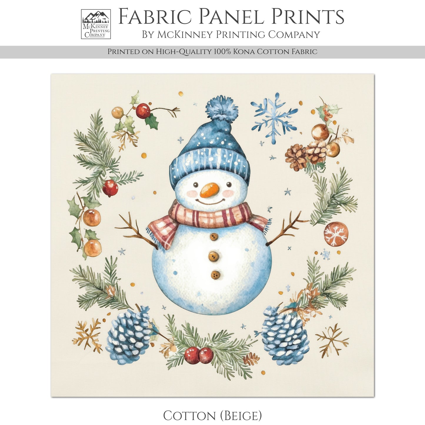 Snowman Fabric - Christmas Fabric Panel, Cotton, Holiday, Winter Decor, Wall Art, Large Print, Block Print, Cotton, Quilting, Quilt, Sewing