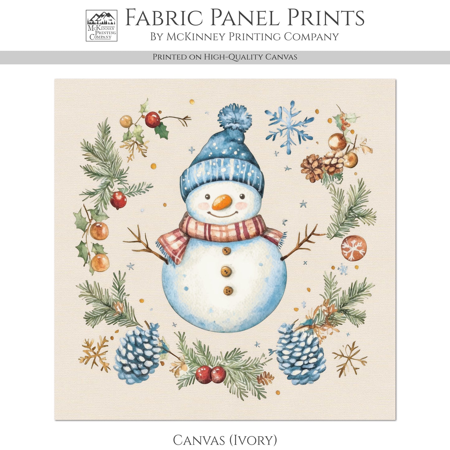 Snowman Fabric - Christmas Fabric Panel, Cotton, Holiday, Winter Decor, Wall Art, Large Print, Block Print, Cotton, Quilting, Quilt, Sewing