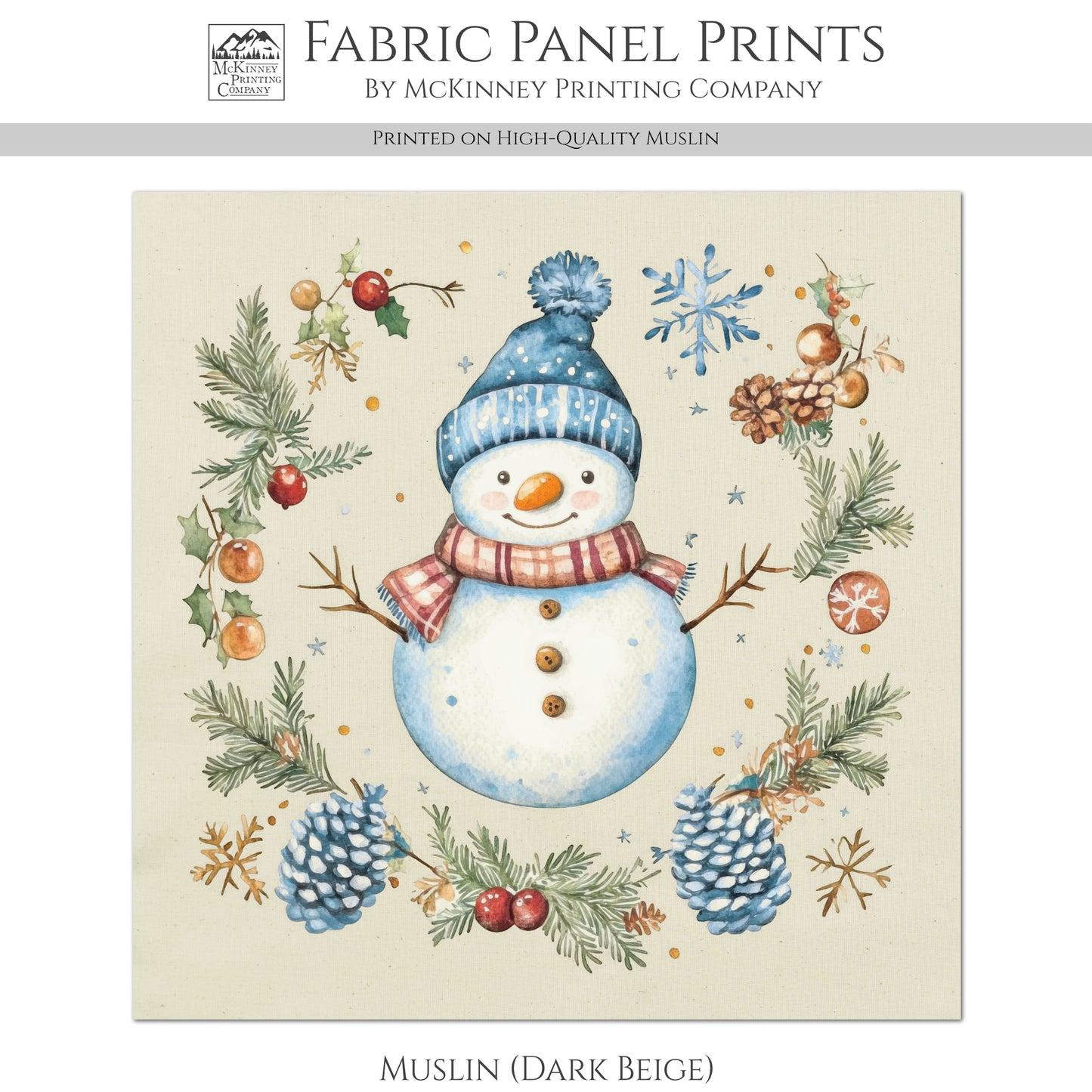 Snowman Fabric - Christmas Fabric Panel, Cotton, Holiday, Winter Decor, Wall Art, Large Print, Block Print, Cotton, Quilting, Quilt, Sewing