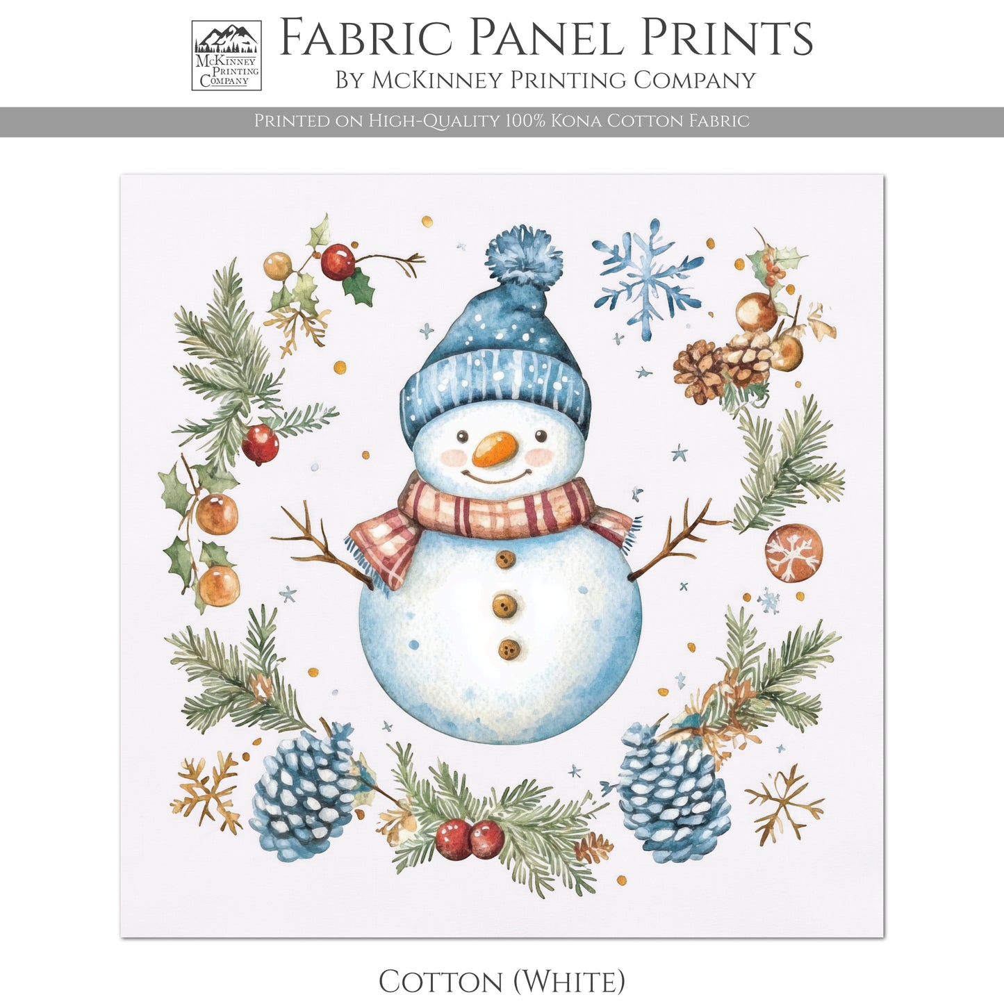 Snowman Fabric - Christmas Fabric Panel, Cotton, Holiday, Winter Decor, Wall Art, Large Print, Block Print, Cotton, Quilting, Quilt, Sewing