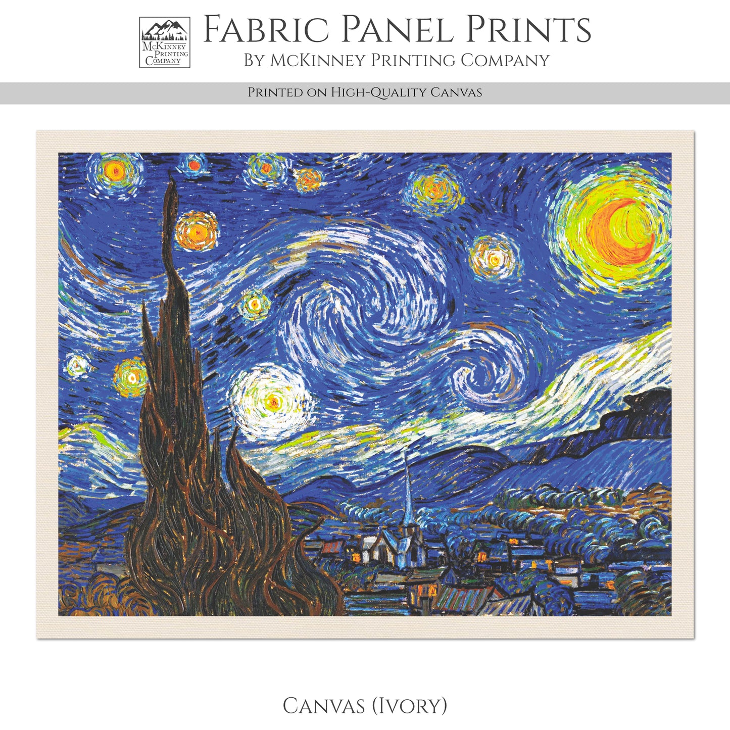 Starry Night Fabric - Van Gogh Fabric, Large Print Fabric, Cotton, Muslin, Canvas, Quilt, Wall Art, Painting