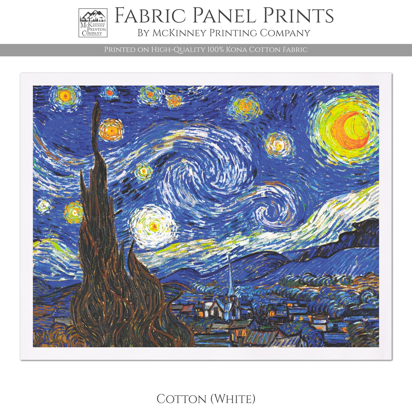 Starry Night Fabric - Van Gogh Fabric, Large Print Fabric, Cotton, Muslin, Canvas, Quilt, Wall Art, Painting