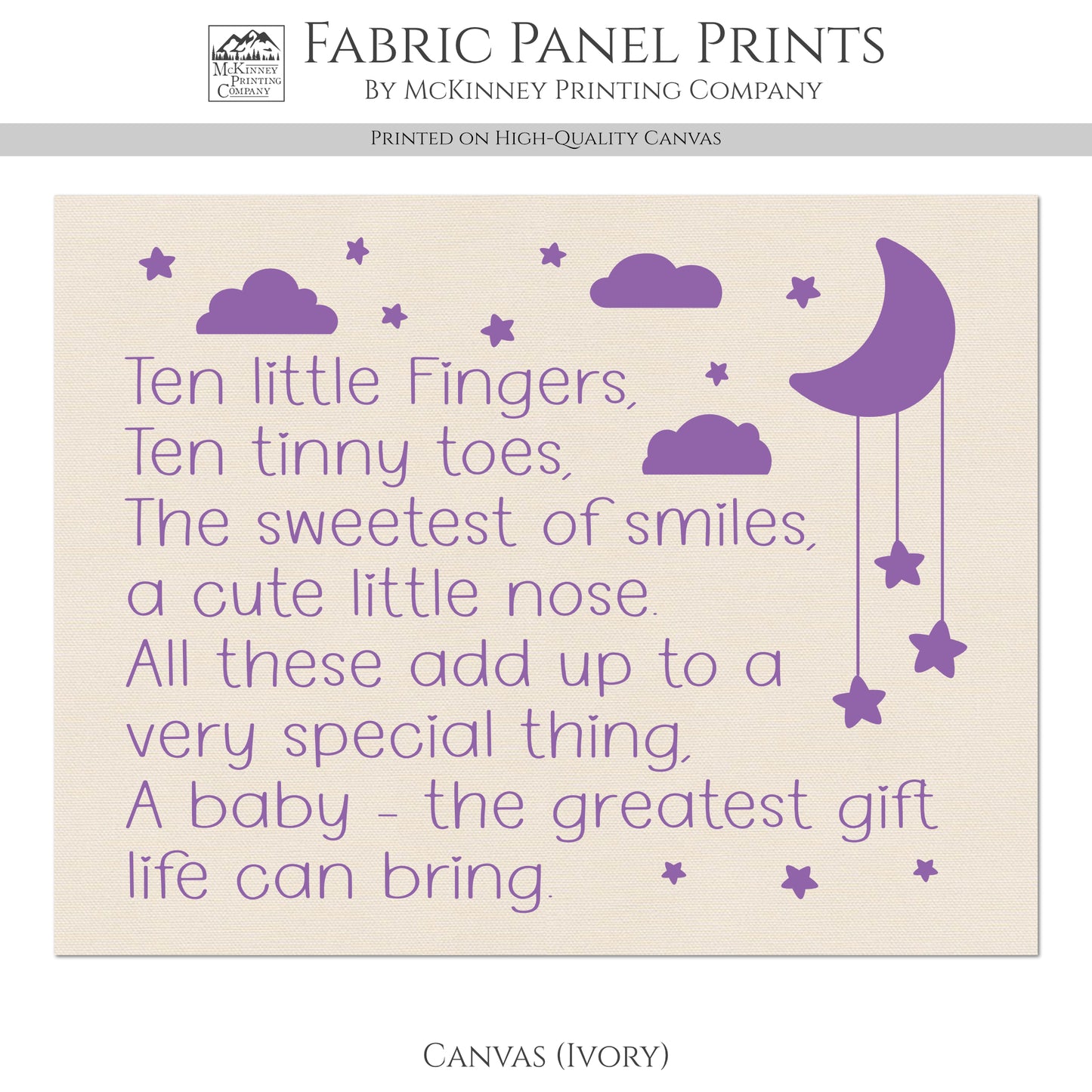 Baby Fabric Panels - Ten Little Fingers, Poem, Wall Art, Decor, Cotton, Quilt Block, Baby Blanket, Nursery, Infant
