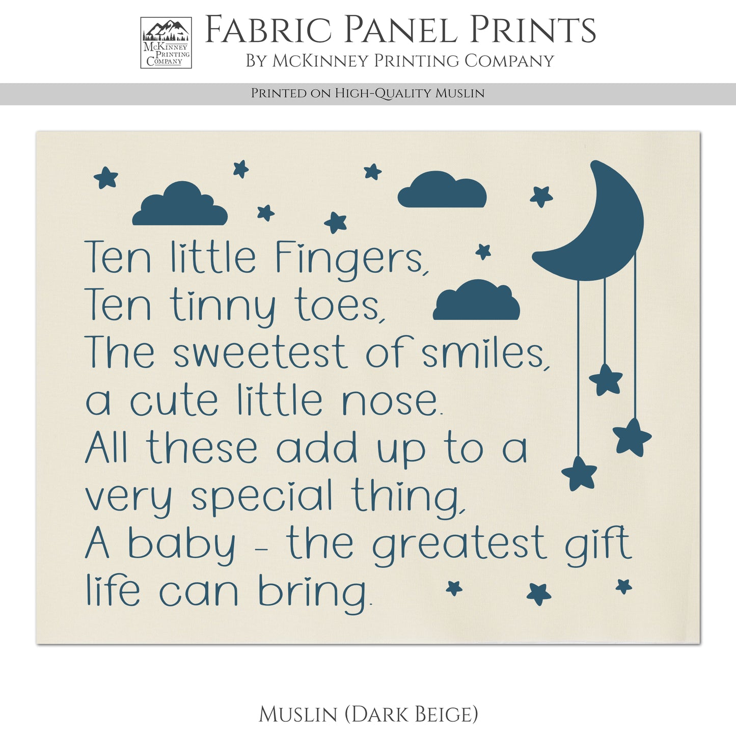 Baby Fabric Panels - Ten Little Fingers, Poem, Wall Art, Decor, Cotton, Quilt Block, Baby Blanket, Nursery, Infant
