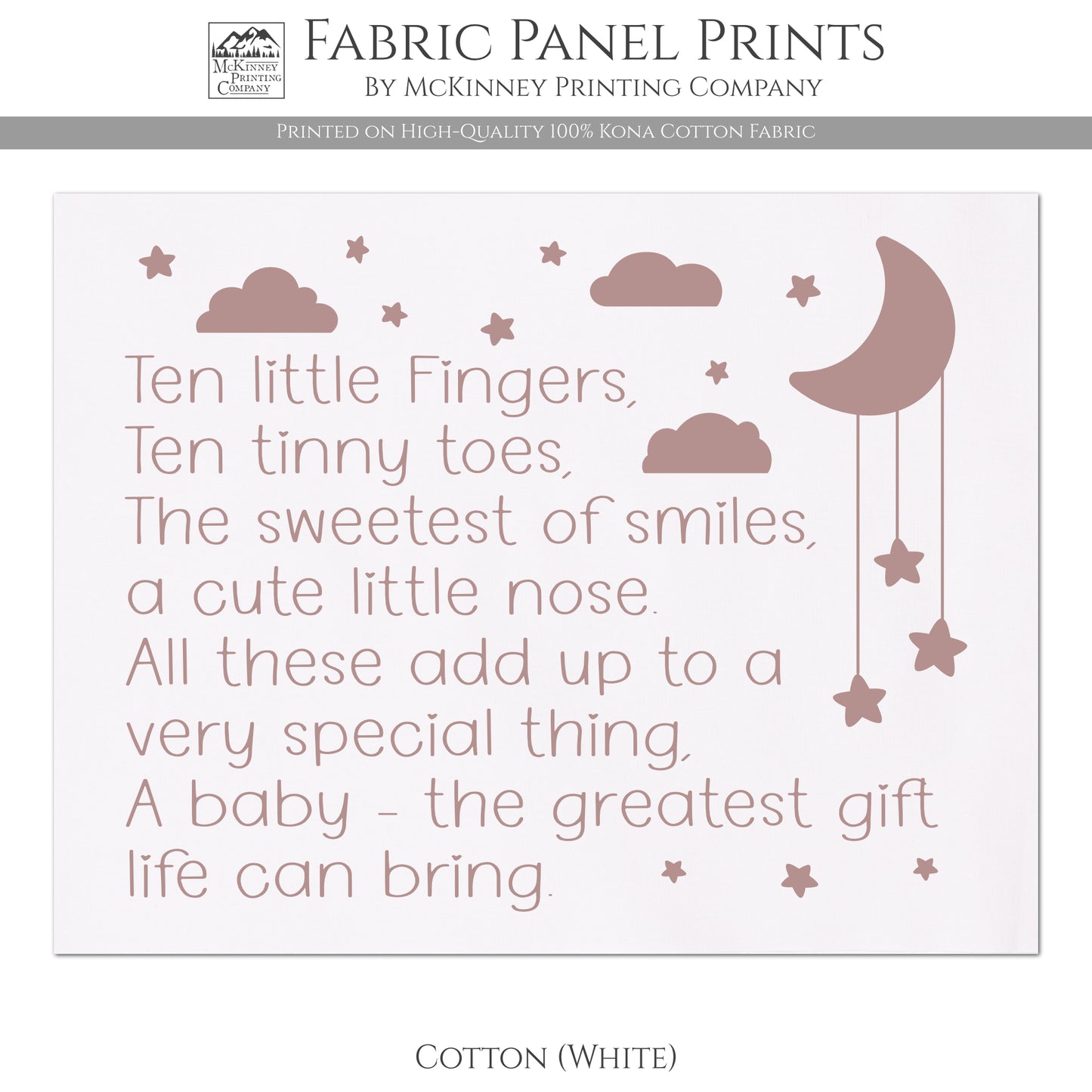 Baby Fabric Panels - Ten Little Fingers, Poem, Wall Art, Decor, Cotton, Quilt Block, Baby Blanket, Nursery, Infant
