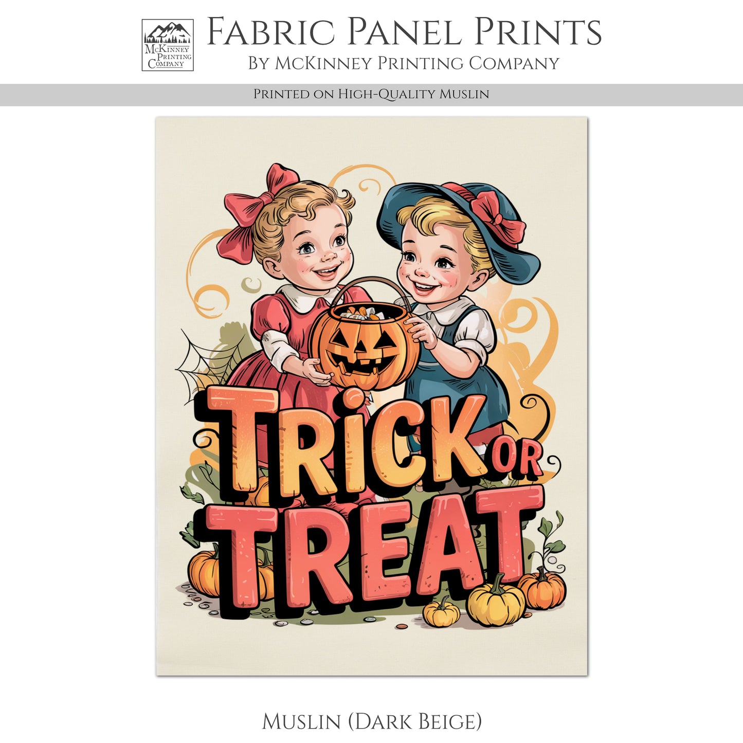 Halloween Fabric Panel - Vintage, Retro, Fall, Children, Kids, Child, Large Print Fabric, Block Print Fabric, Cotton, Quilting, Quilt, Canvas