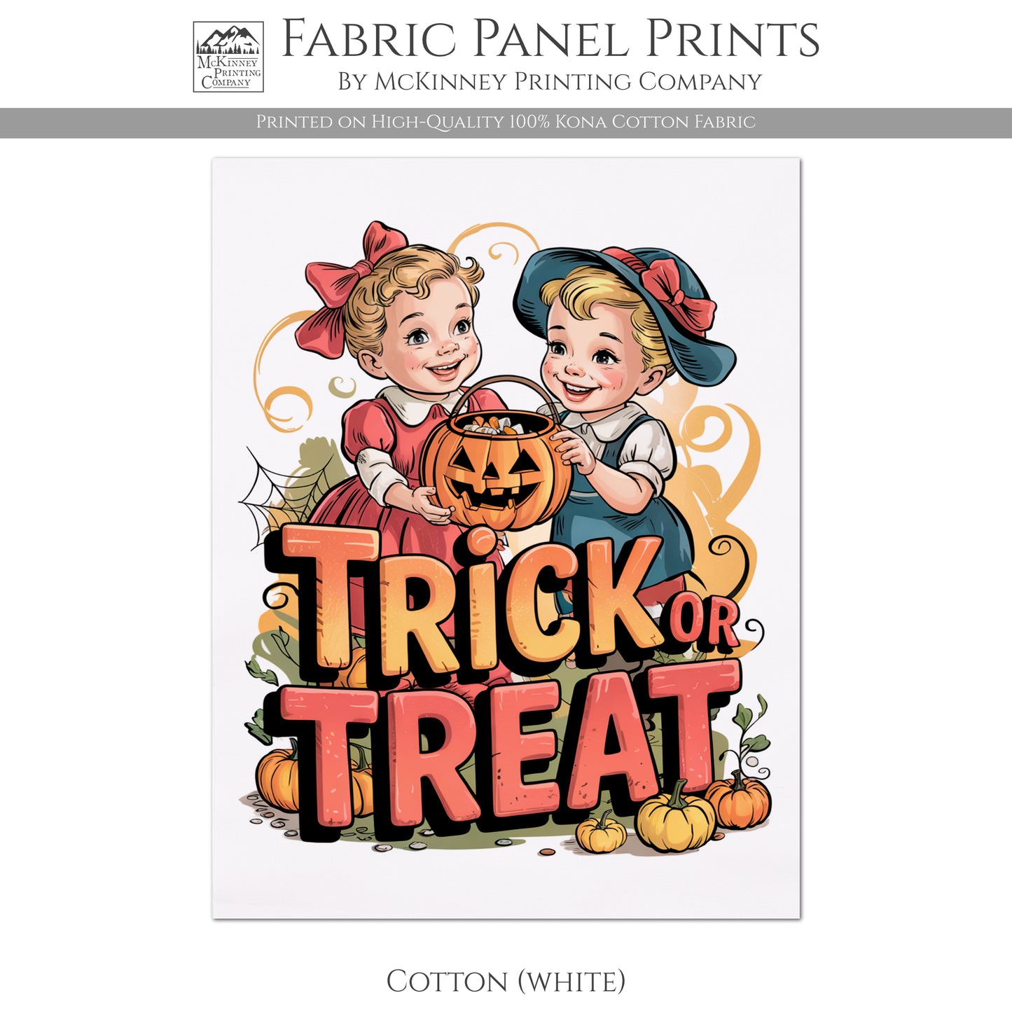 Halloween Fabric Panel - Vintage, Retro, Fall, Children, Kids, Child, Large Print Fabric, Block Print Fabric, Cotton, Quilting, Quilt, Canvas