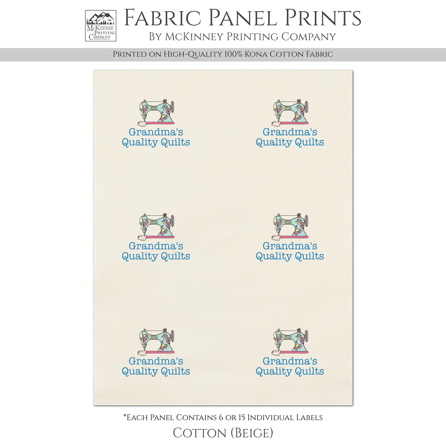 Quilt Labels - Print Your Own Design, Fabric Tags, Personalized, Custom Fabric for Quilting, Crafts, 6 or 15 Labels Per Panel