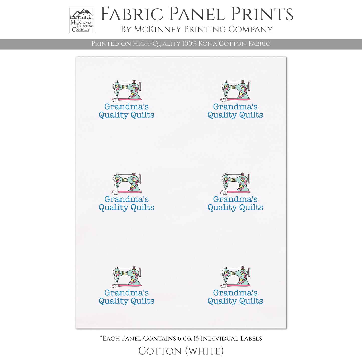Quilt Labels - Print Your Own Design, Fabric Tags, Personalized, Custom Fabric for Quilting, Crafts, 6 or 15 Labels Per Panel