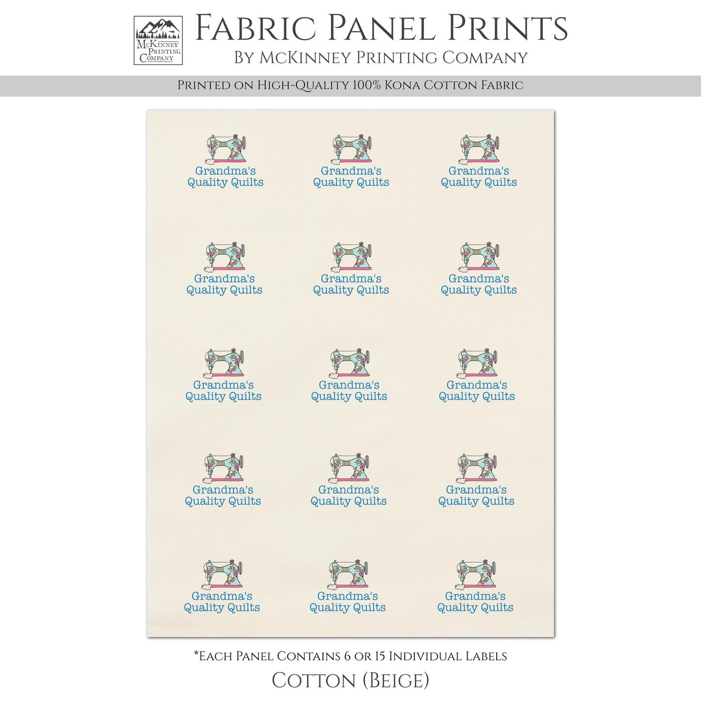 Quilt Labels - Print Your Own Design, Fabric Tags, Personalized, Custom Fabric for Quilting, Crafts, 6 or 15 Labels Per Panel