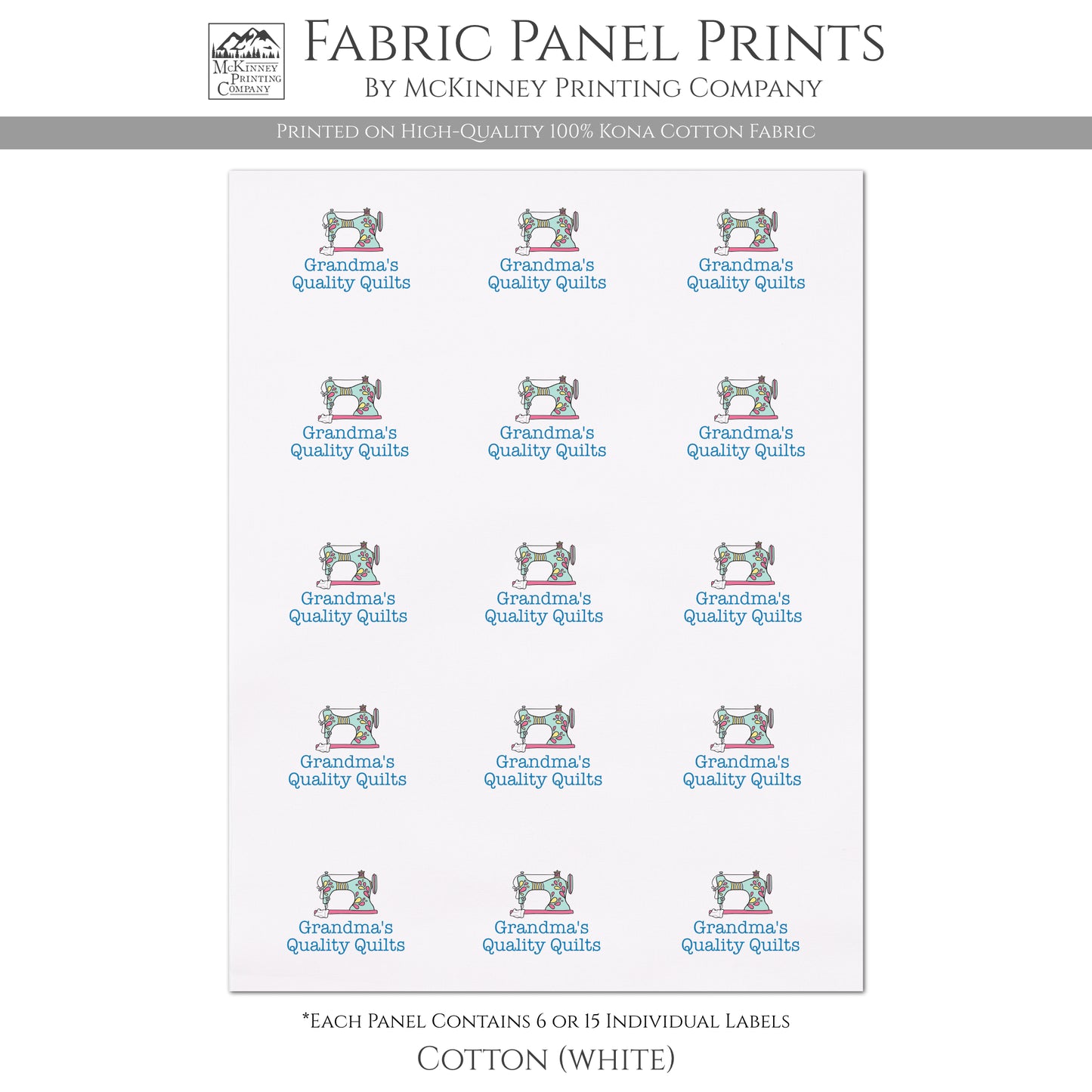 Quilt Labels - Print Your Own Design, Fabric Tags, Personalized, Custom Fabric for Quilting, Crafts, 6 or 15 Labels Per Panel