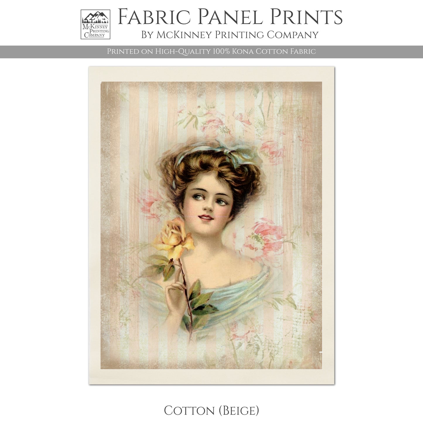 Victorian Female Portrait - Vintage French Country, Shabby Chic - Cotton