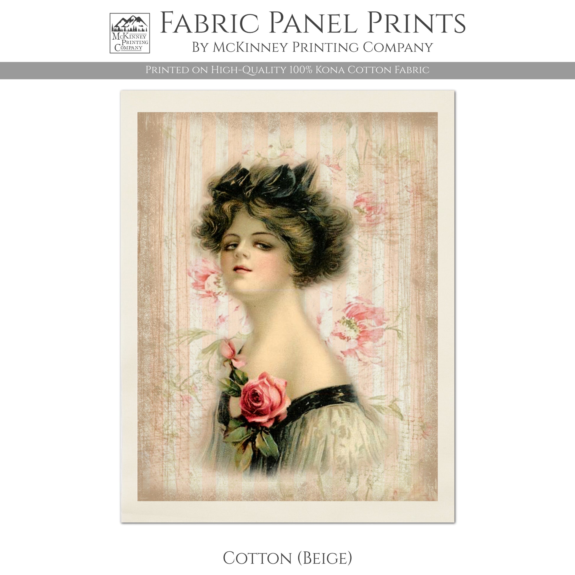 Victorian Decor, Fabric Panel Print, Woman, Portrait, Antique - Cotton