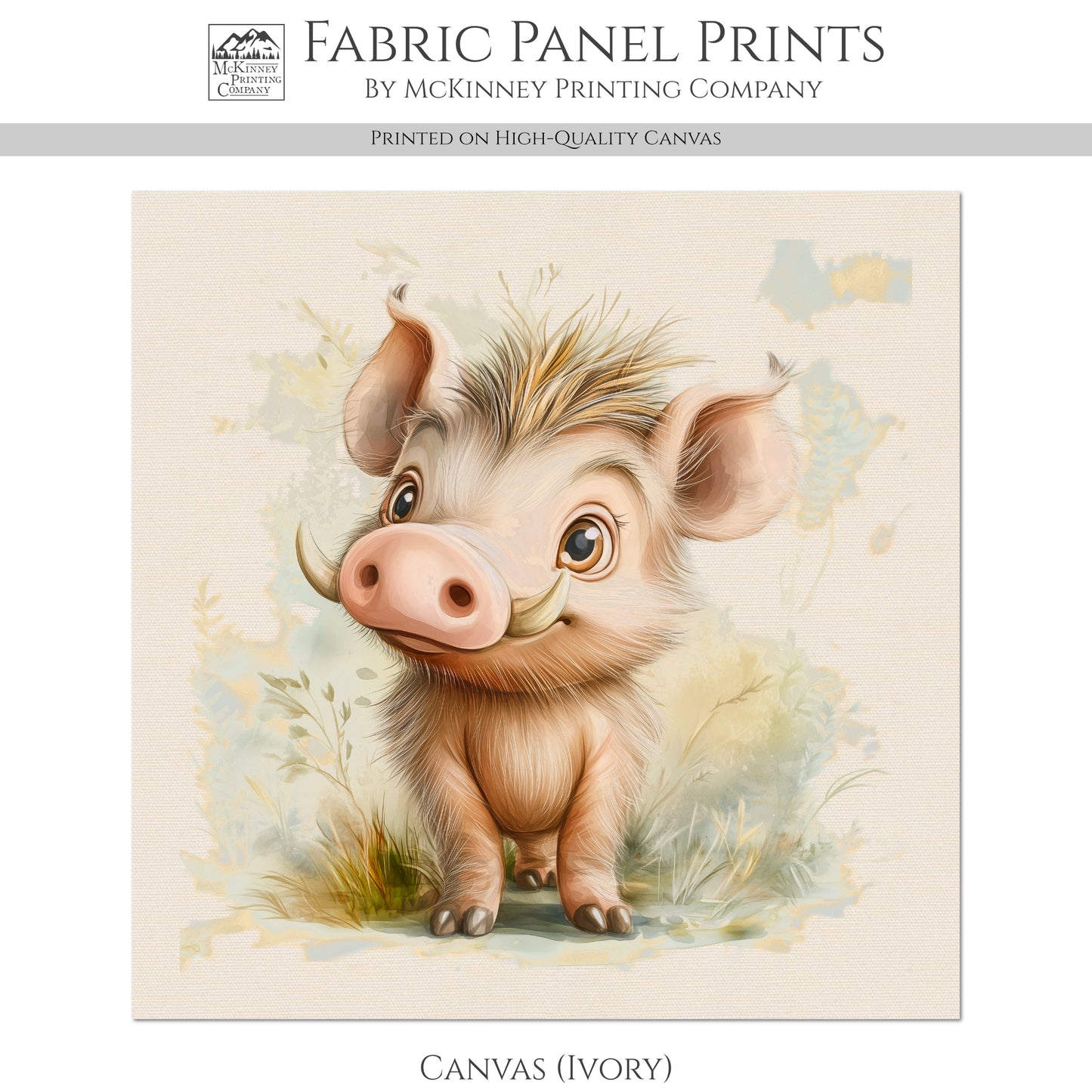 Warthog - Baby Fabric Panels, Canvas, Jungle, Animal, Nursery Décor, Quilt Block, Wall Art, Cotton, Quilting
