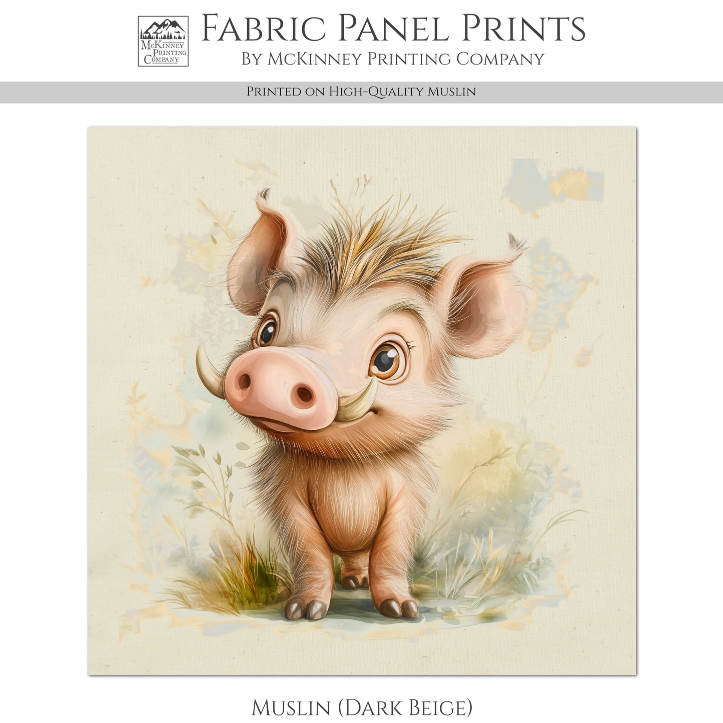 Warthog - Baby Fabric Panels, Canvas, Jungle, Animal, Nursery Décor, Quilt Block, Wall Art, Cotton, Quilting