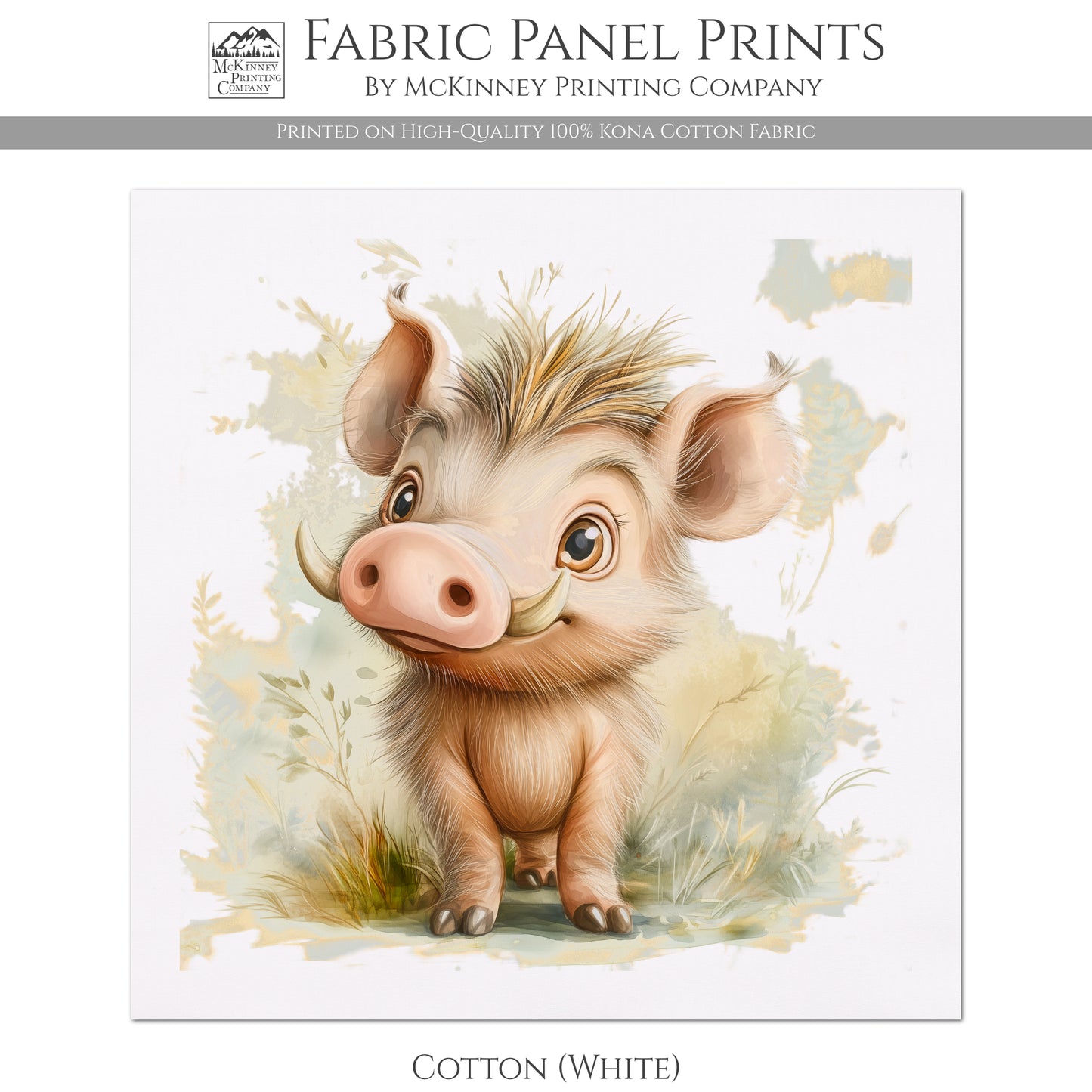 Warthog - Baby Fabric Panels, Canvas, Jungle, Animal, Nursery Décor, Quilt Block, Wall Art, Cotton, Quilting