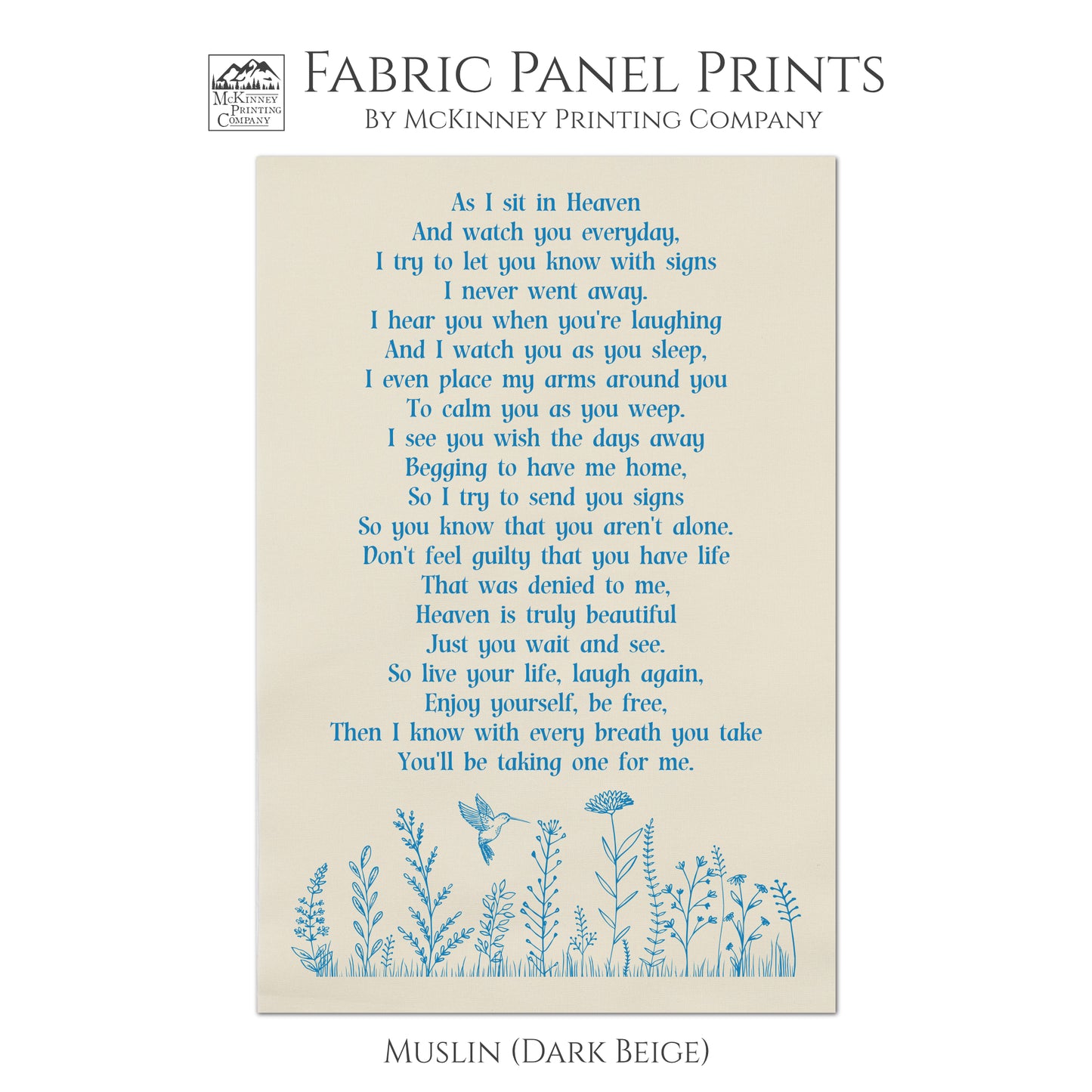 As I Sit In Heaven, Sympathy Gift, Memory Pillow, Poem Large Print Fabric