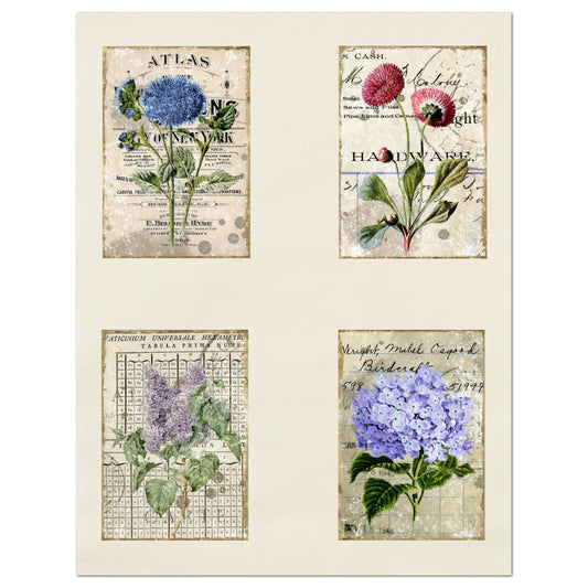 abric Panels - Floral Patches, Shabby Chic, Small Print Quilt Block, French Flower