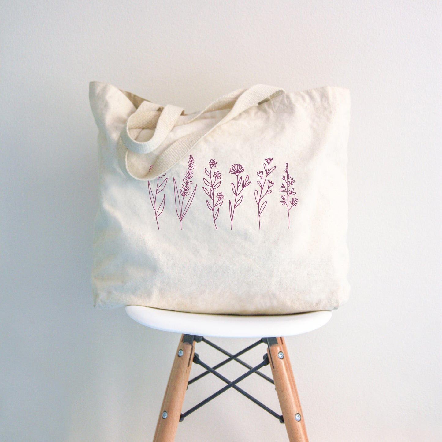 Flower Tote Bag - Wildflower, Floral, Canvas Tote Bag with Zipper, Large