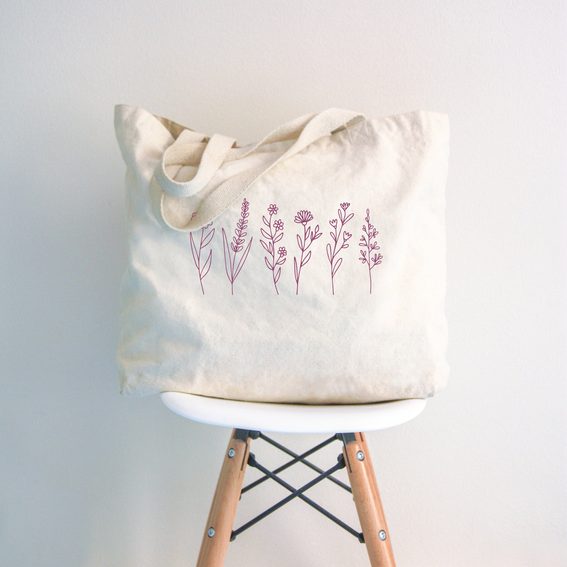 Flower Tote Bag - Wildflower, Floral, Canvas Tote Bag with Zipper, Large