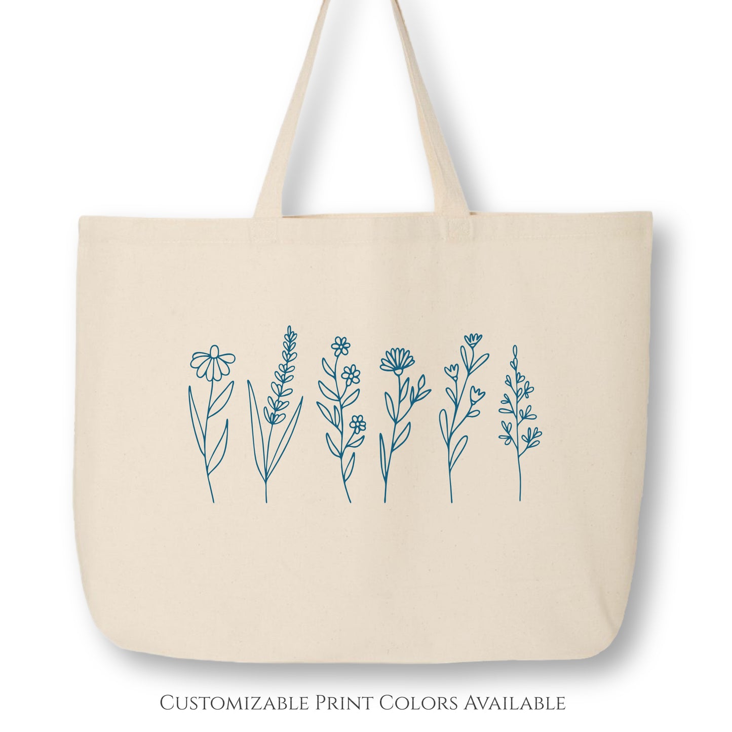 Flower Tote Bag - Wildflower, Floral, Canvas Tote Bag with Zipper, Large