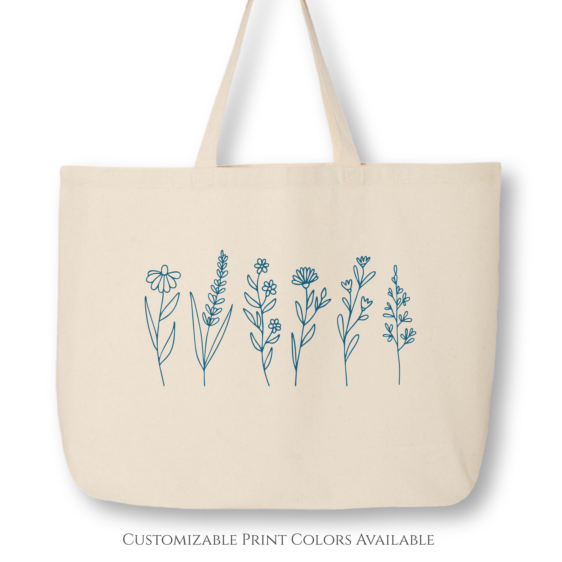 Flower Tote Bag - Wildflower, Floral, Canvas Tote Bag with Zipper, Large