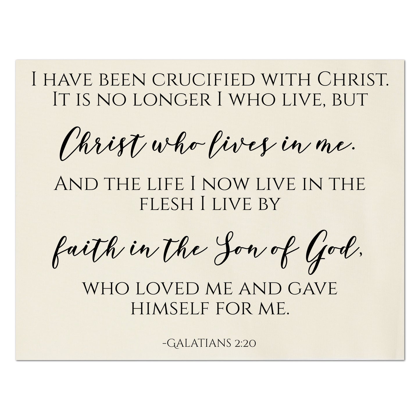 I have been crucified with Christ. It is no longer I who live, but, Christ who lives in me. And the life I now live in the flesh I live by faith in the Son of God, who loved me and gave himself for me. - Galatians 2:20, Religions Fabric, Scripture, Quilt Fabric Panel