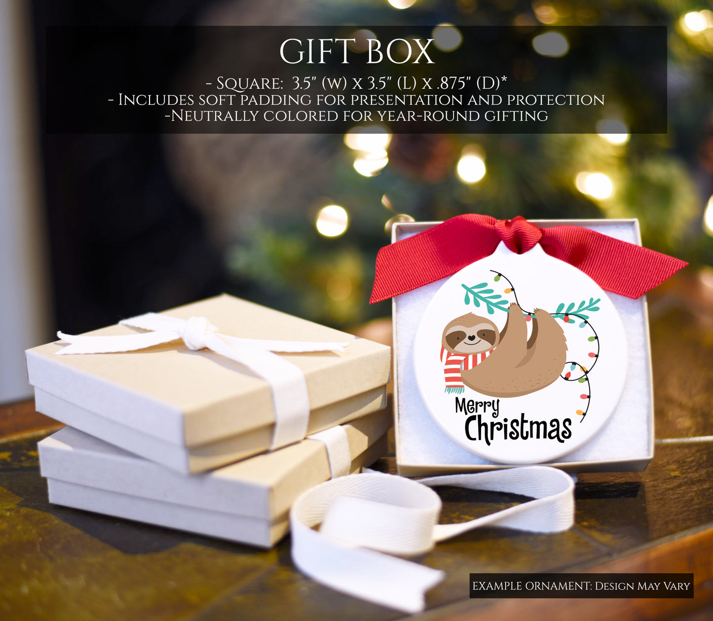 Christmas Ornament Gift Box, Add-on for McKinney Printing Company Ornaments, Neutrally Colored for Year-round Gifting